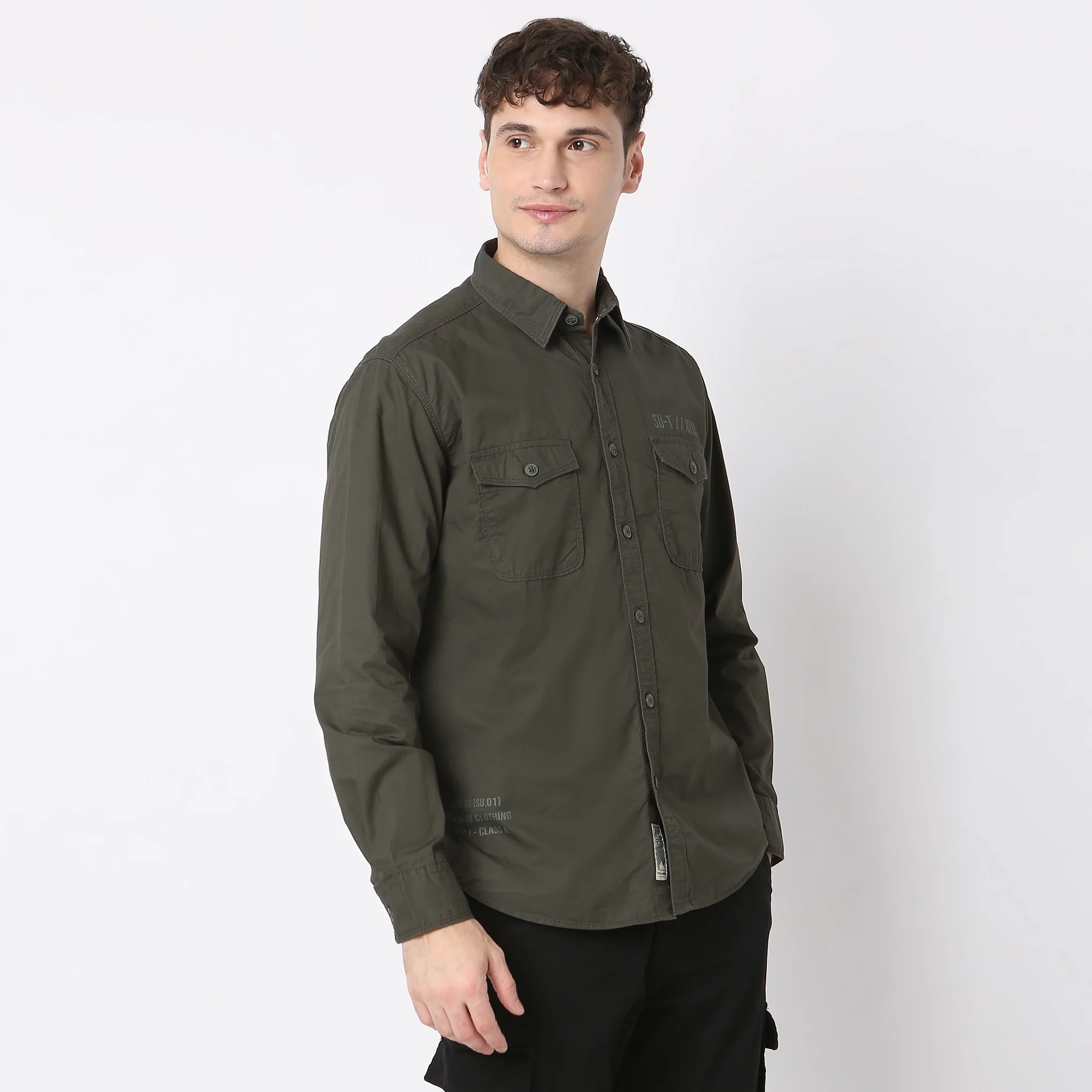 Modern Explorerᵉˣ Twin Pocket Slim Fit 100% Cotton Solid Shirt - Image 10