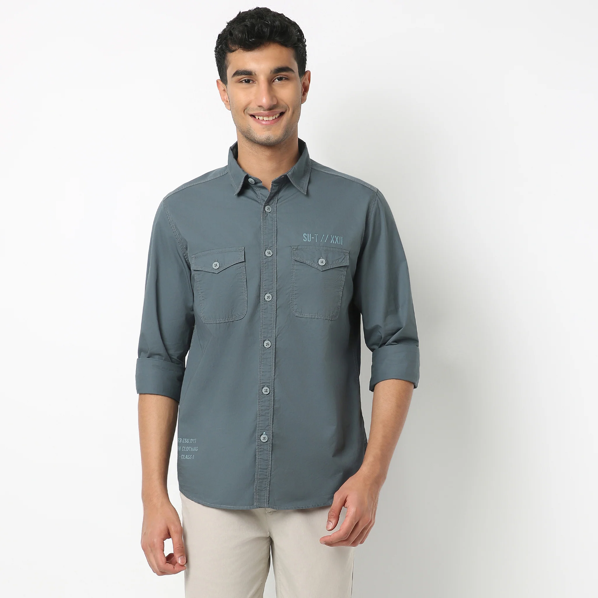 Modern Explorerᵉˣ Twin Pocket Slim Fit 100% Cotton Solid Shirt - Image 25