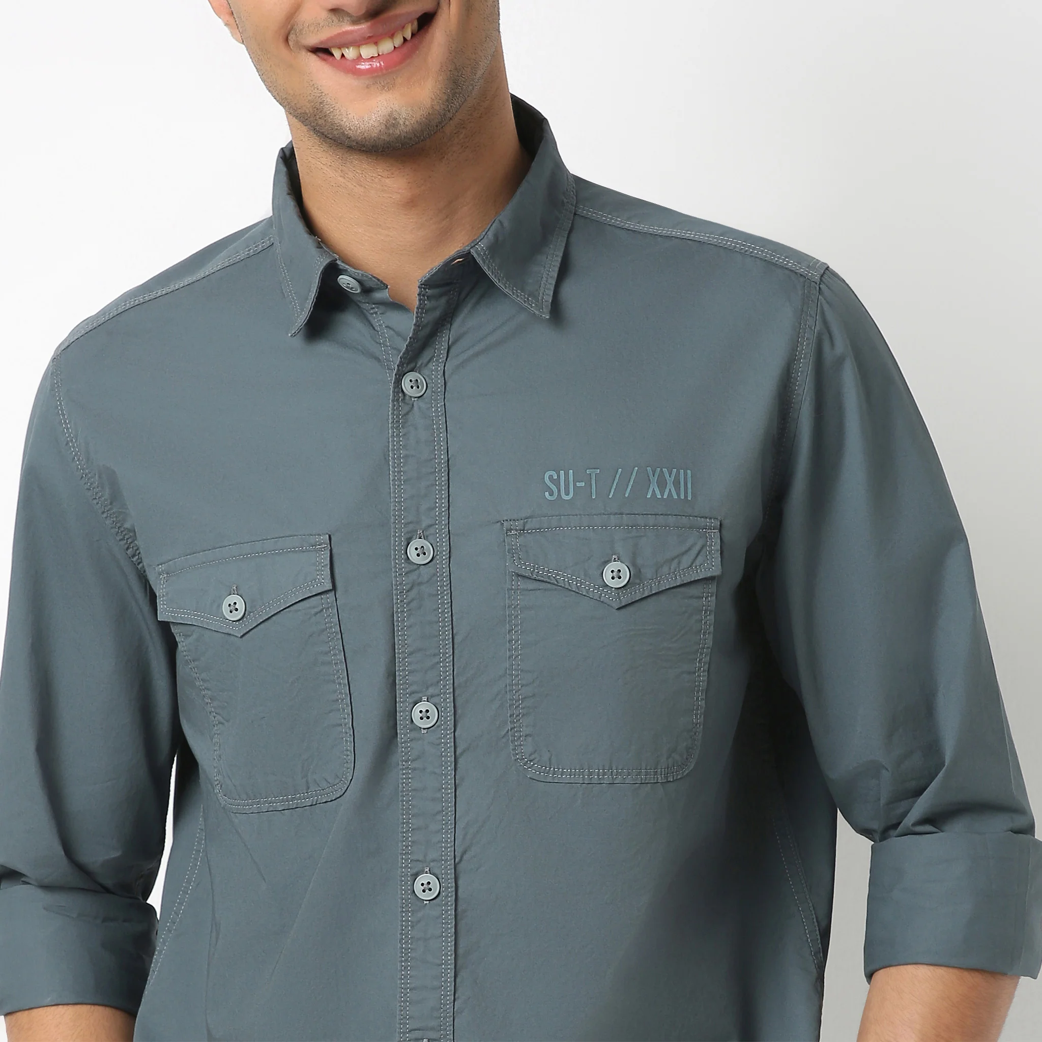Modern Explorerᵉˣ Twin Pocket Slim Fit 100% Cotton Solid Shirt - Image 27