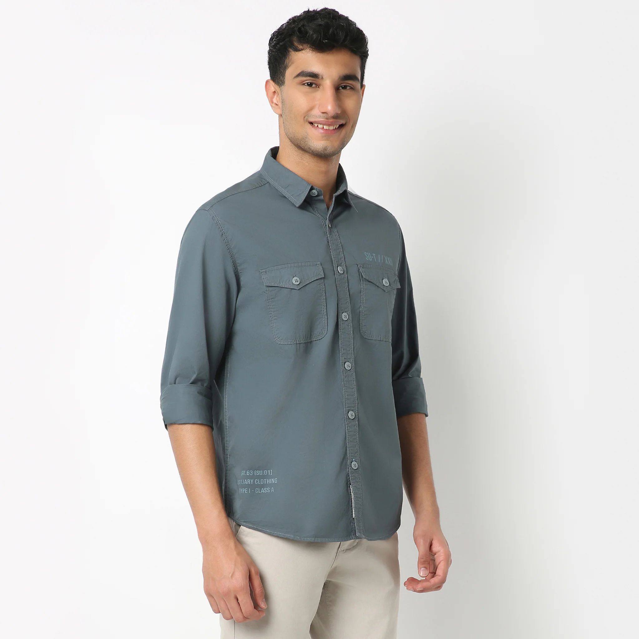 Modern Explorerᵉˣ Twin Pocket Slim Fit 100% Cotton Solid Shirt - Image 28