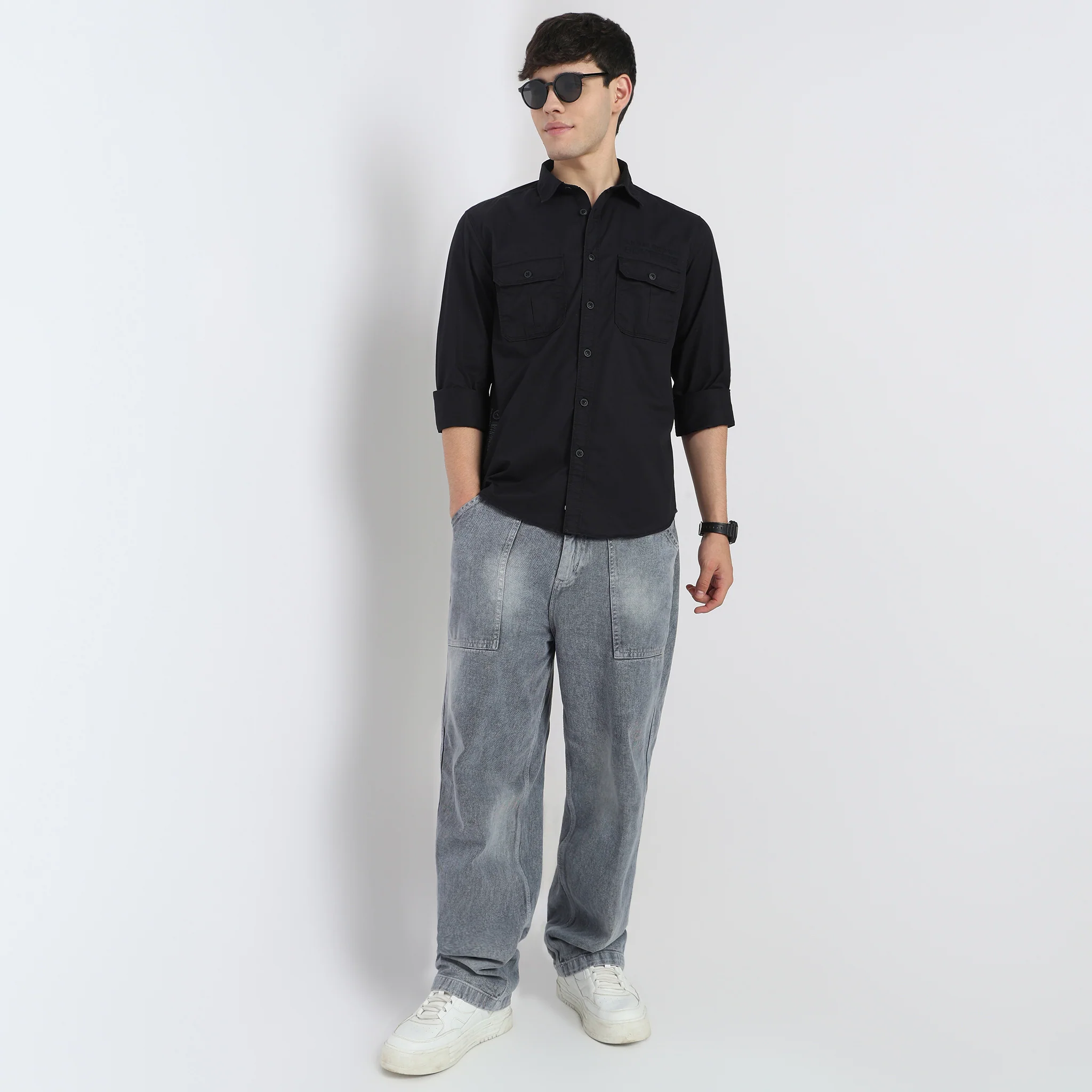 Modern Explorerᵉˣ Twin Pocket Slim Fit 100% Cotton Solid Shirt - Image 29