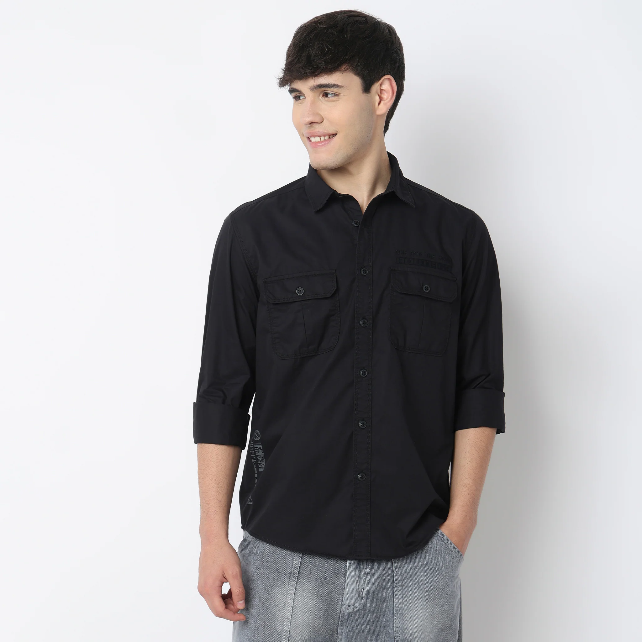 Modern Explorerᵉˣ Twin Pocket Slim Fit 100% Cotton Solid Shirt - Image 30