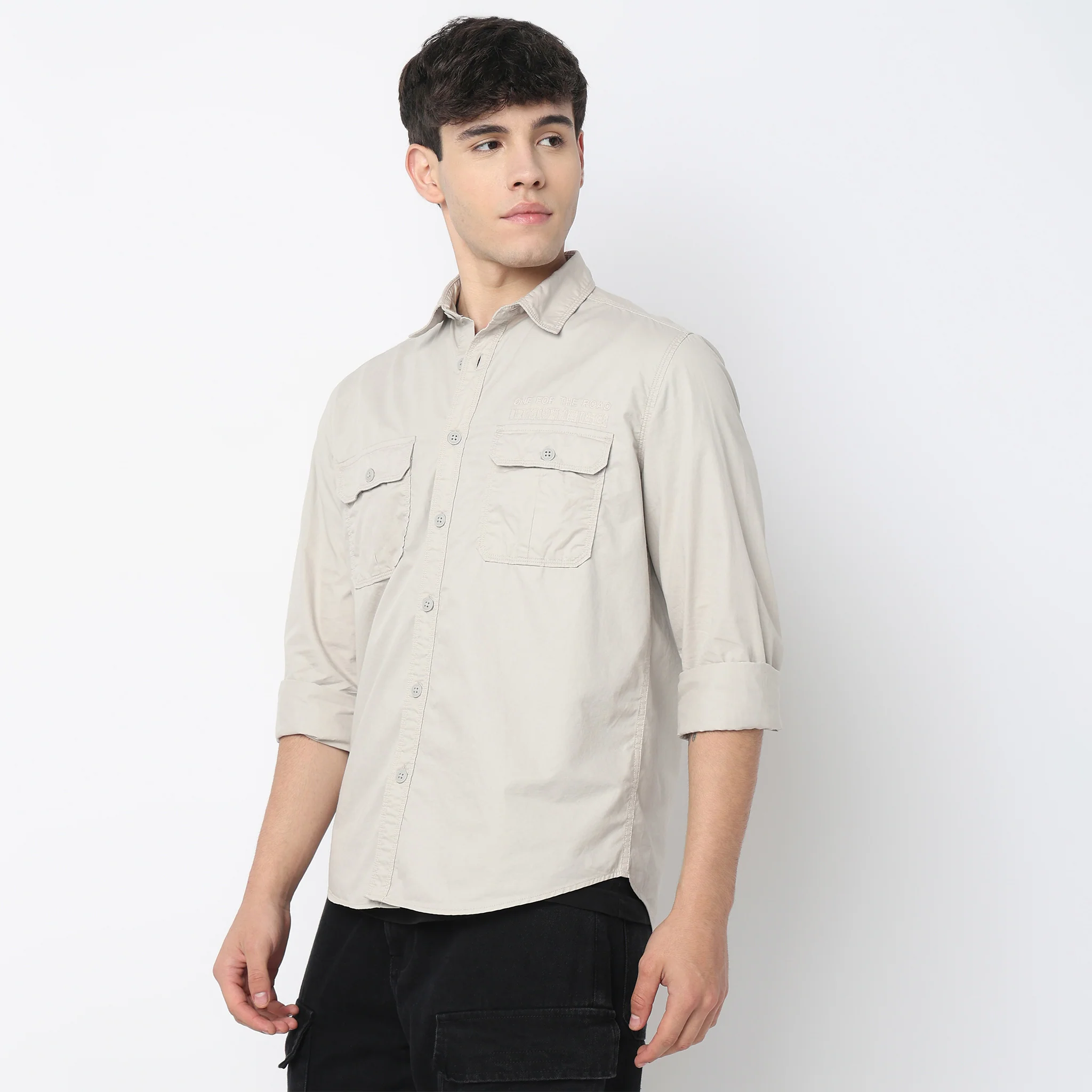 Modern Explorerᵉˣ Twin Pocket Slim Fit 100% Cotton Solid Shirt - Image 38