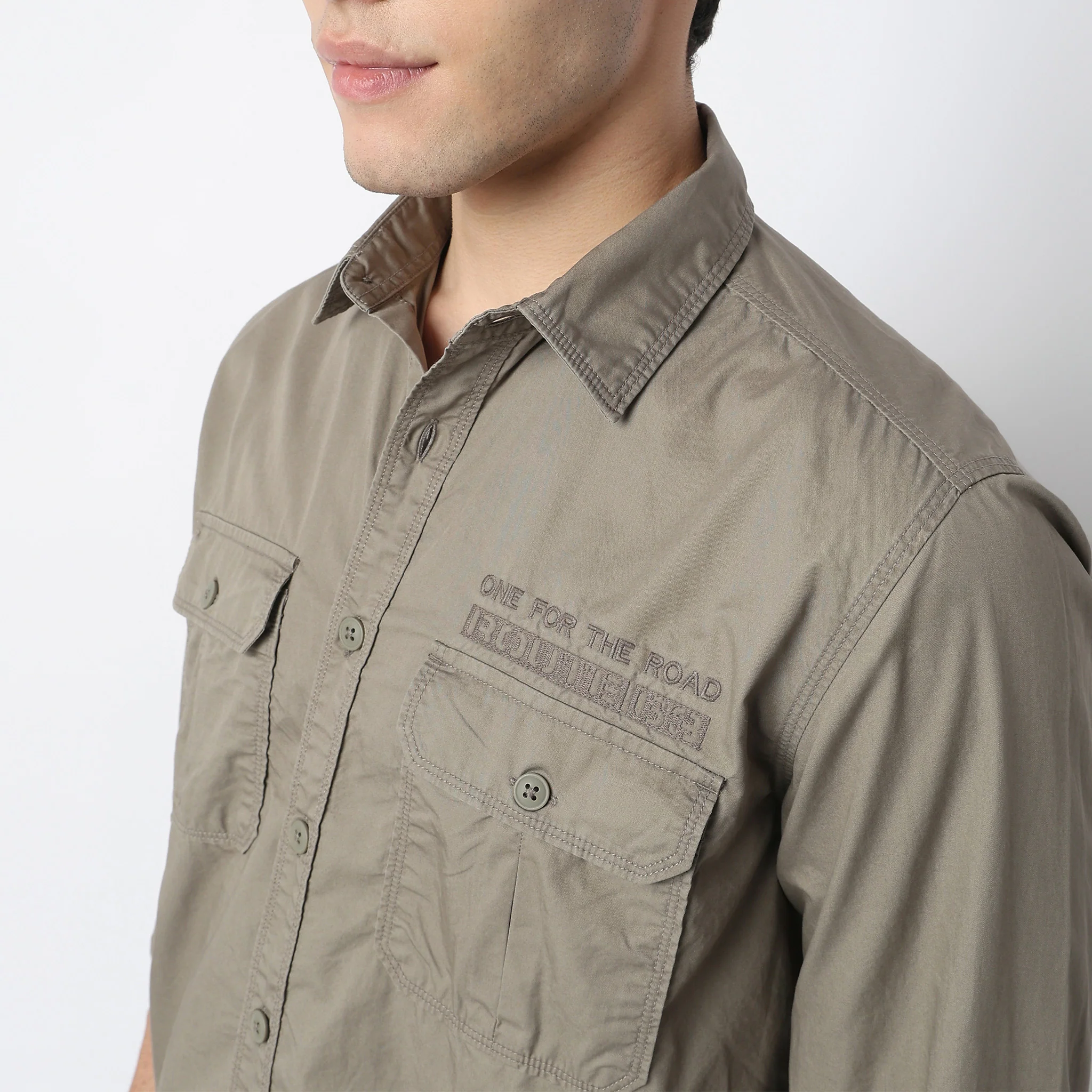 Modern Explorerᵉˣ Twin Pocket Slim Fit 100% Cotton Solid Shirt - Image 42