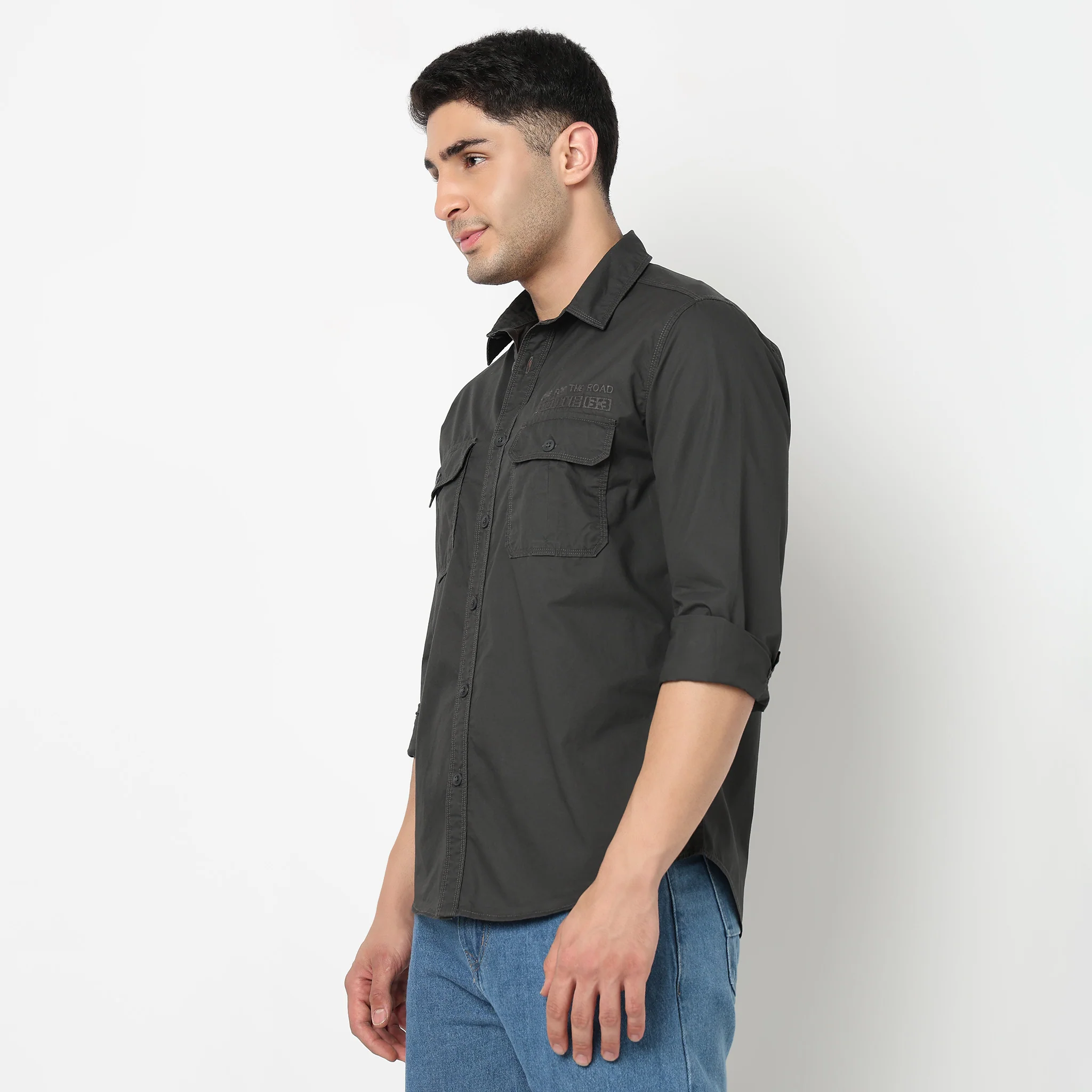 Modern Explorerᵉˣ Twin Pocket Slim Fit 100% Cotton Solid Shirt - Image 9