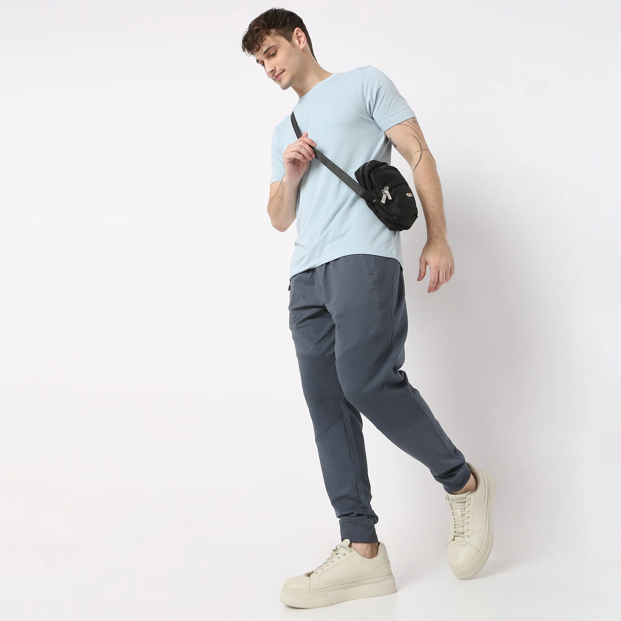 Moto Joggersᵉˣ Stretchable With Ribbed Panel