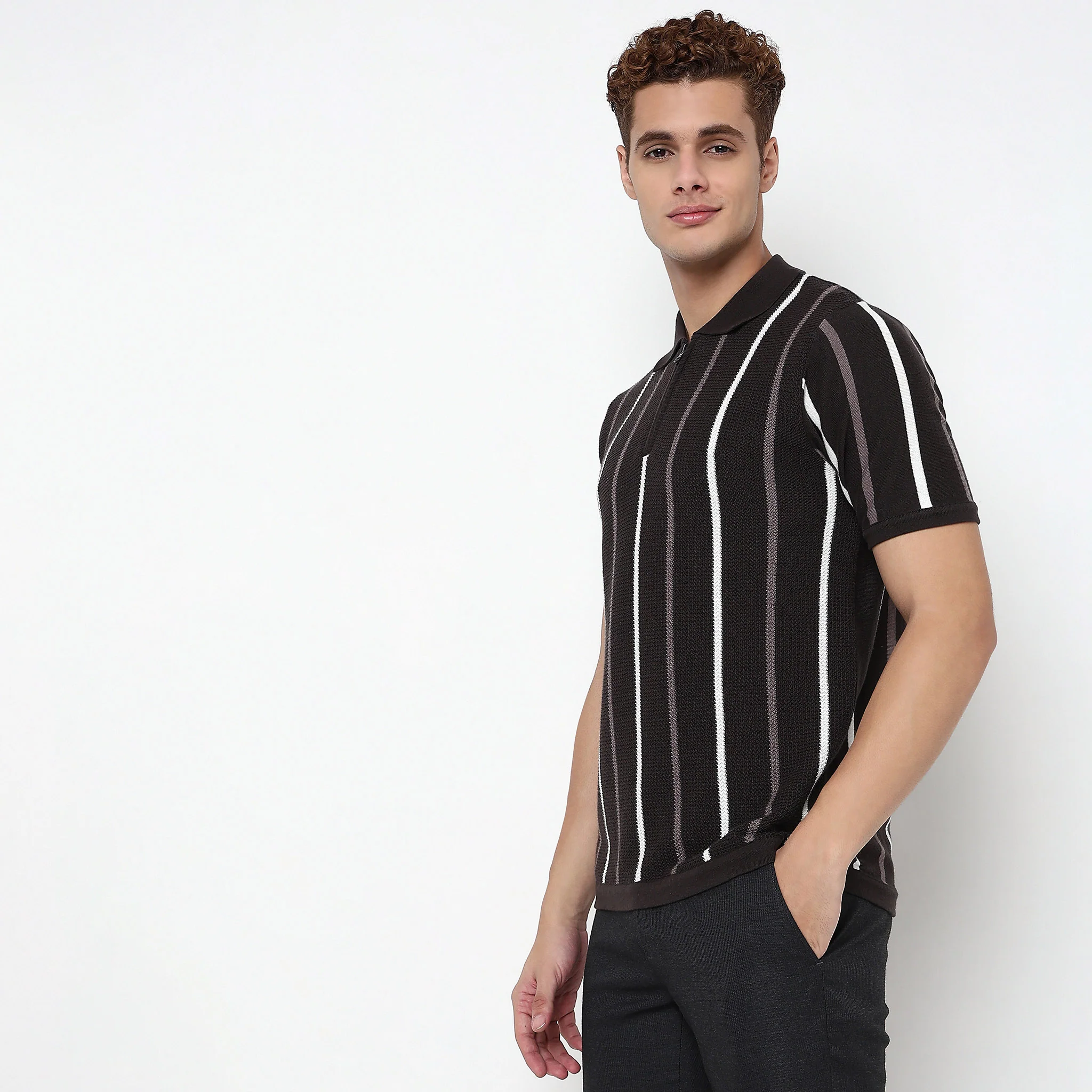 Hand Knit Striped Polo T-Shirt - Image 10