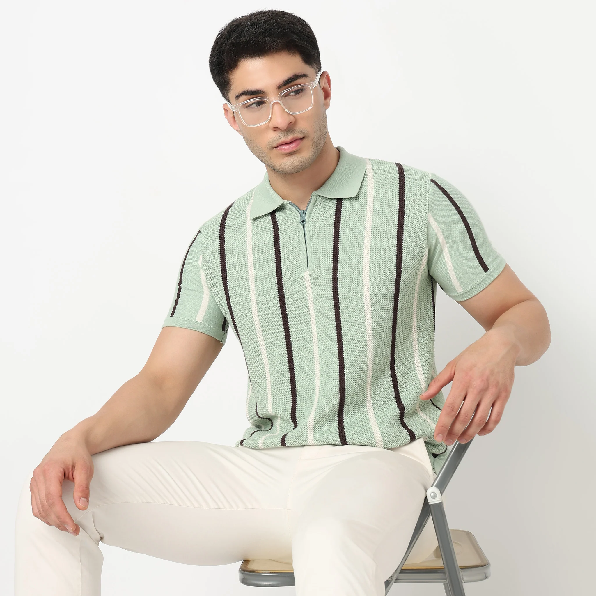 Hand Knit Striped Polo T-Shirt - Image 11