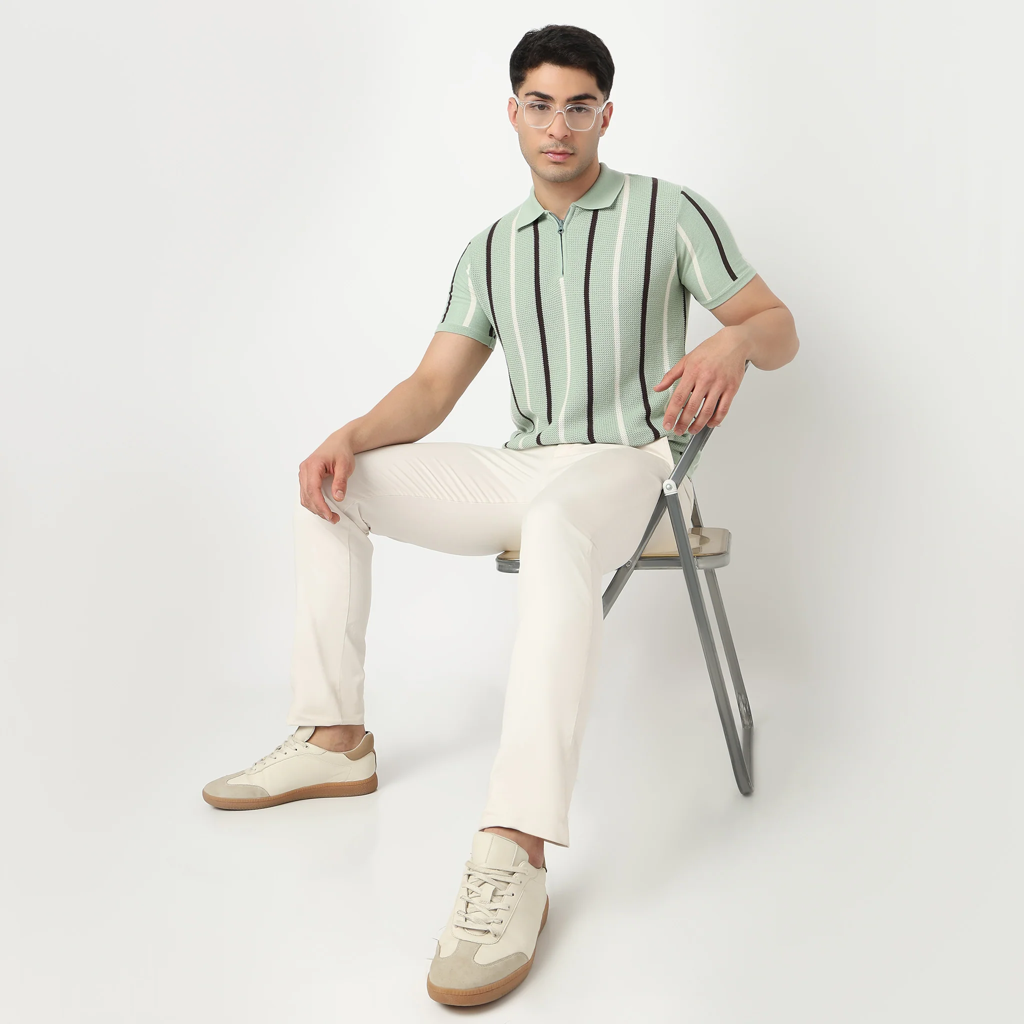 Hand Knit Striped Polo T-Shirt - Image 12