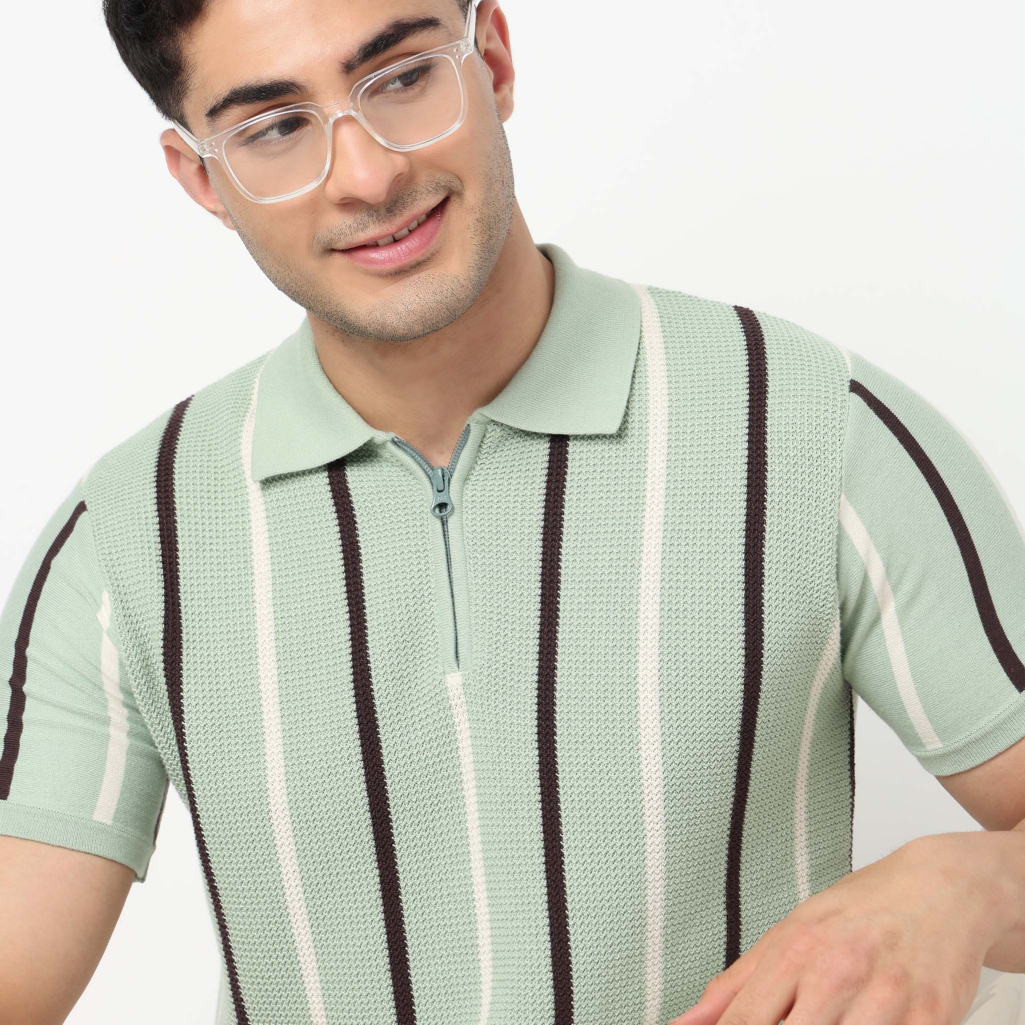 Hand Knit Striped Polo T-Shirt - Image 14