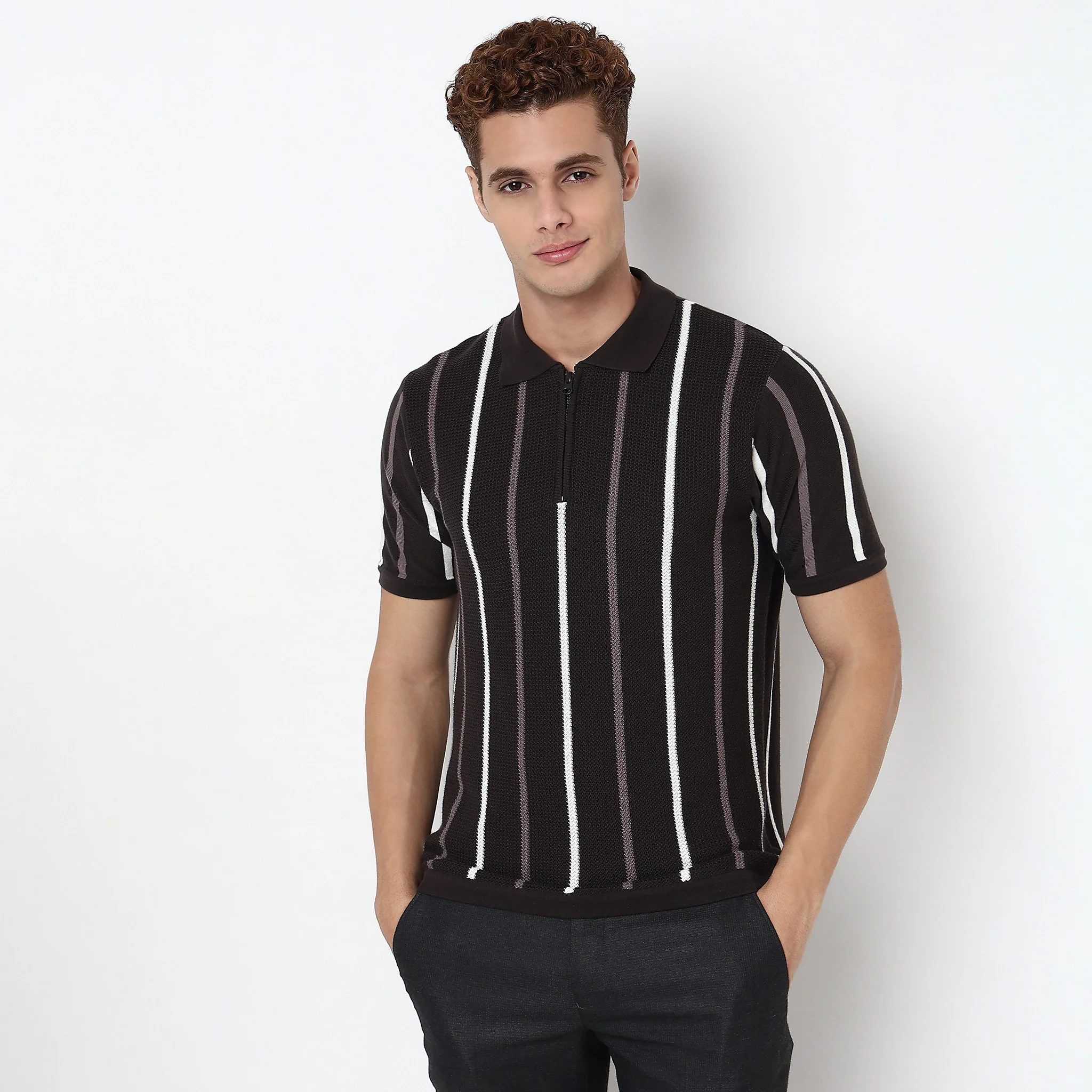 Hand Knit Striped Polo T-Shirt - Image 7