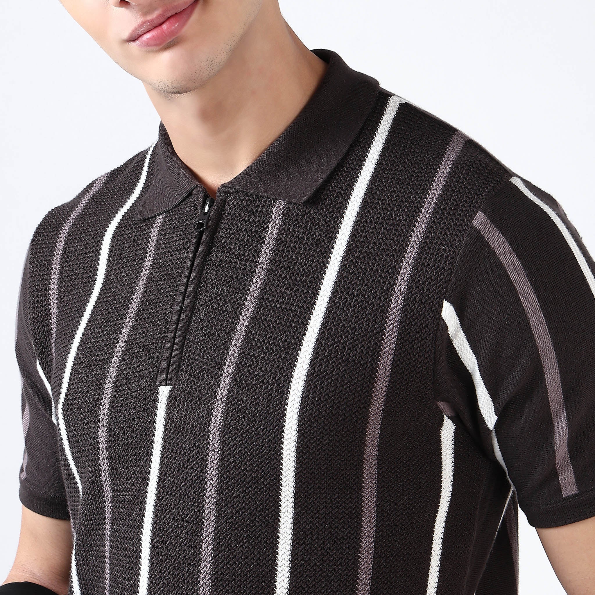 Hand Knit Striped Polo T-Shirt - Image 9