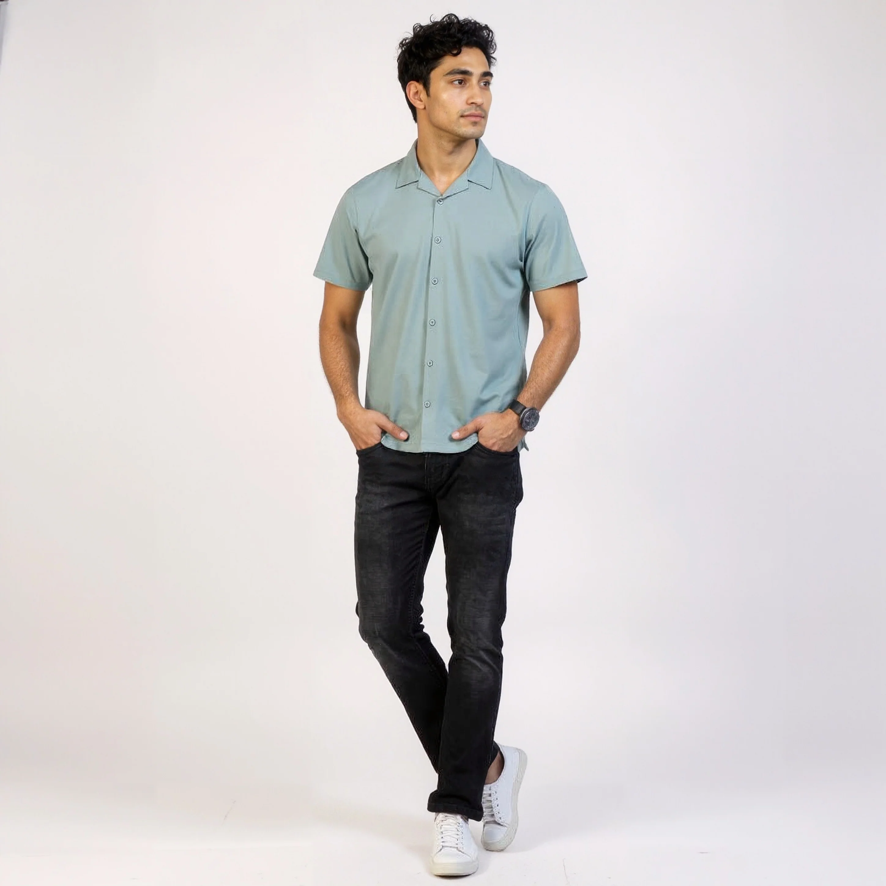 Baeᵉˣ Shirt Cotton Rich Knitted Half Sleeve Camp Collar - Image 21