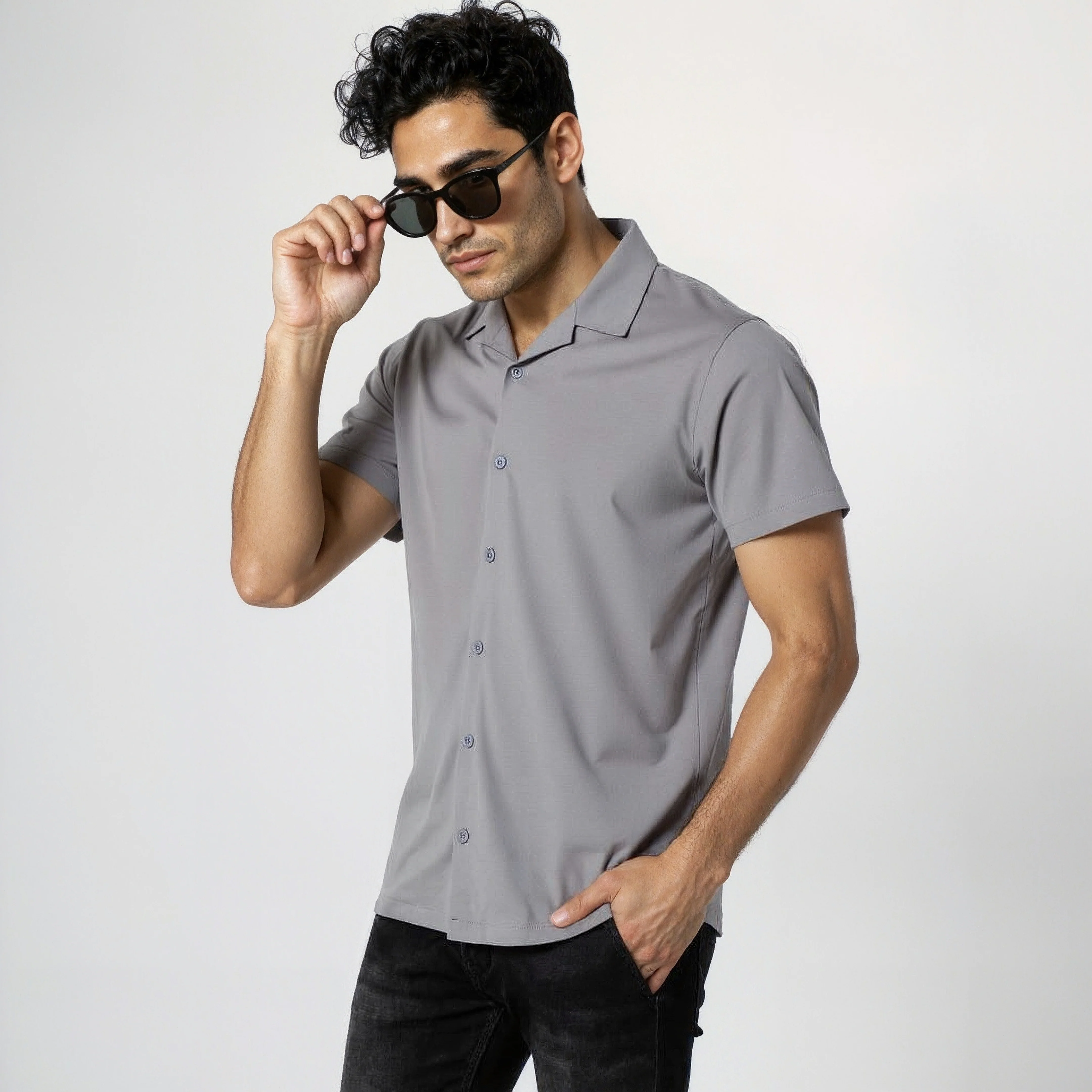 Baeᵉˣ Shirt Cotton Rich Knitted Half Sleeve Camp Collar - Image 35