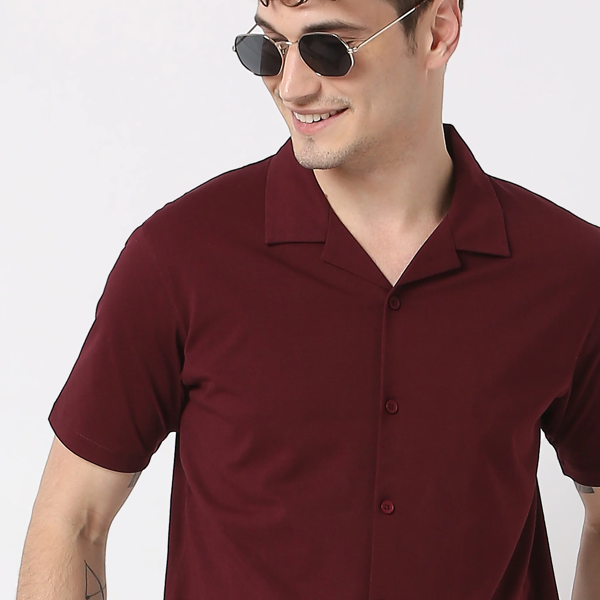 Baeᵉˣ Shirt Cotton Rich Knitted Half Sleeve Camp Collar - Image 4