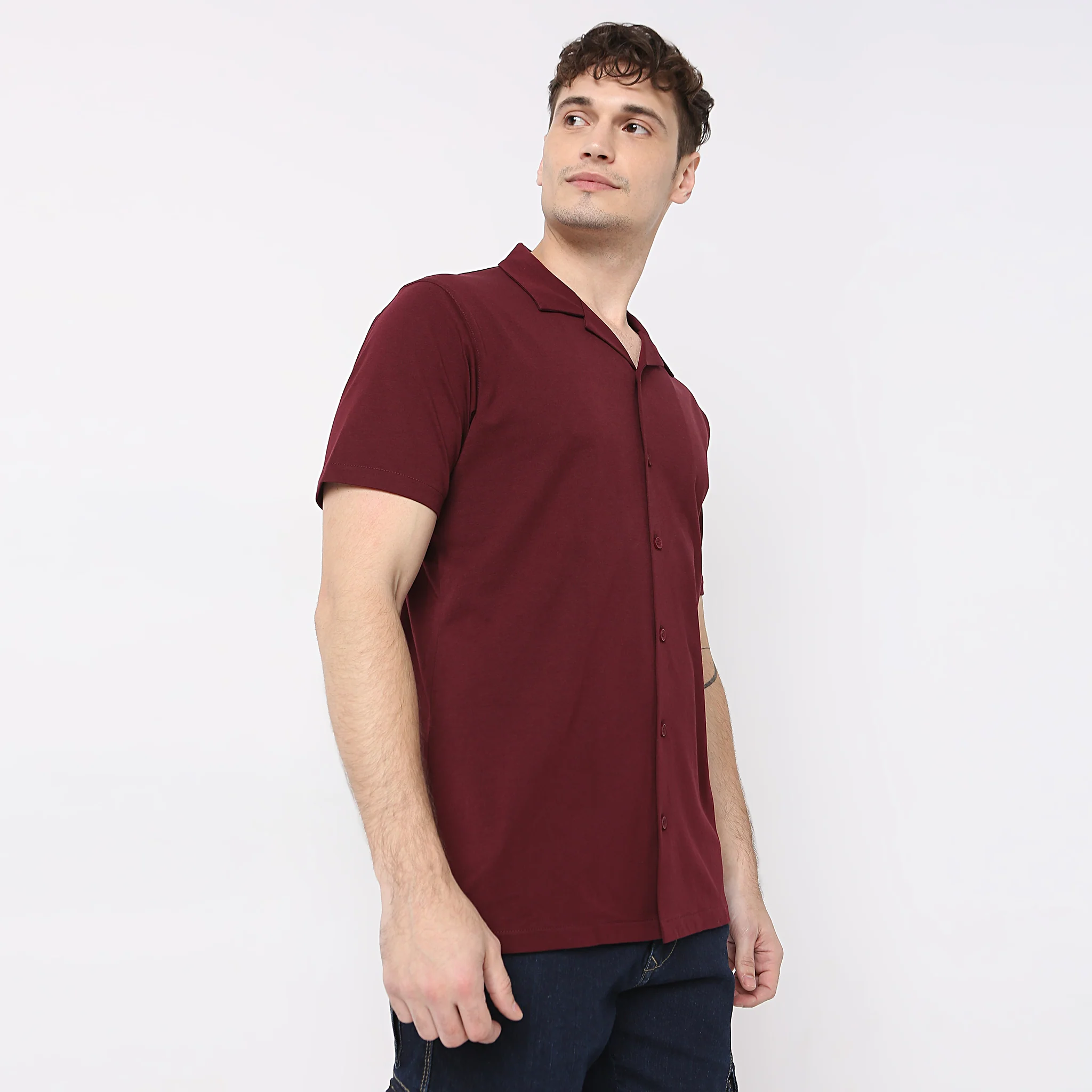 Baeᵉˣ Shirt Cotton Rich Knitted Half Sleeve Camp Collar - Image 5