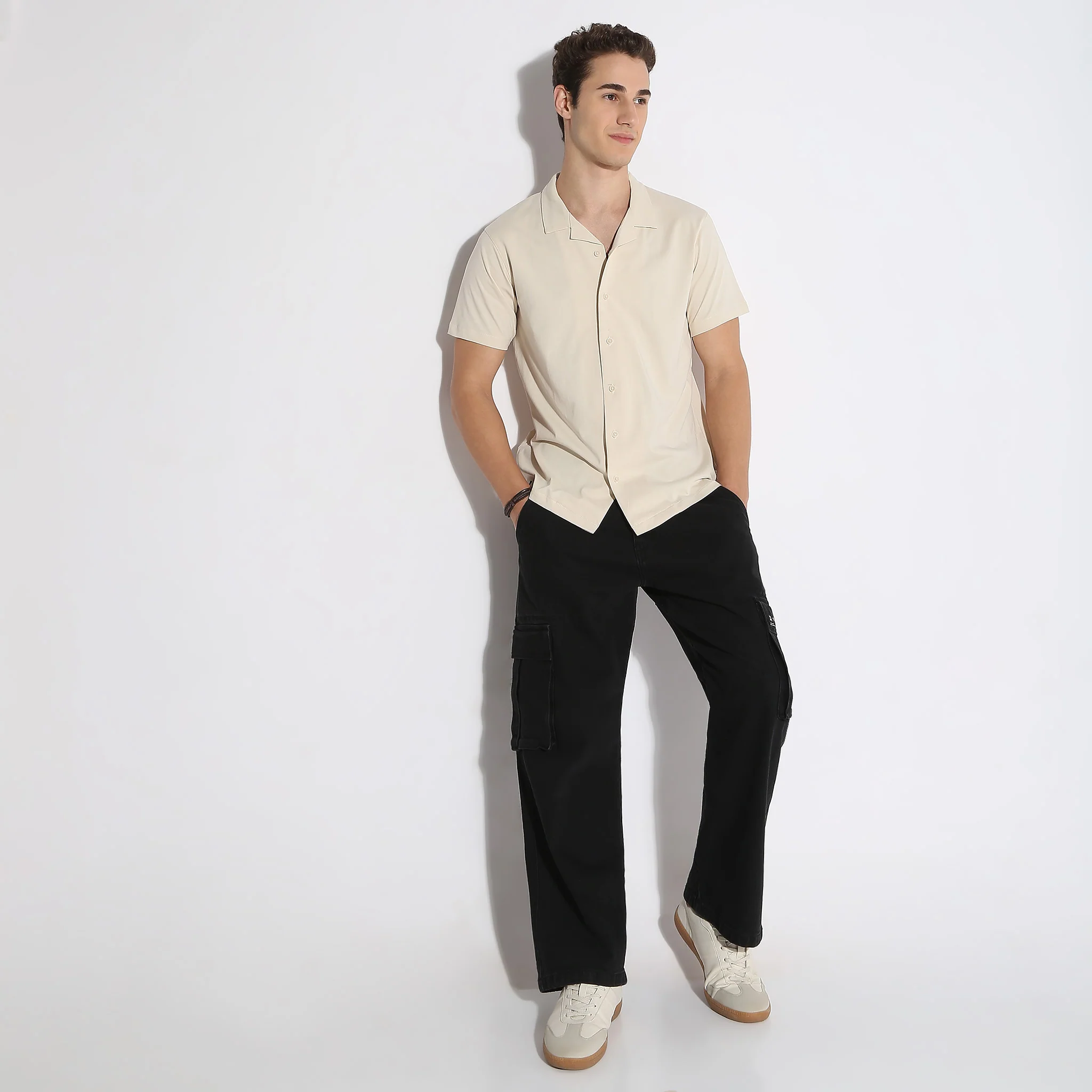 Baeᵉˣ Shirt Cotton Rich Knitted Half Sleeve Camp Collar - Image 6