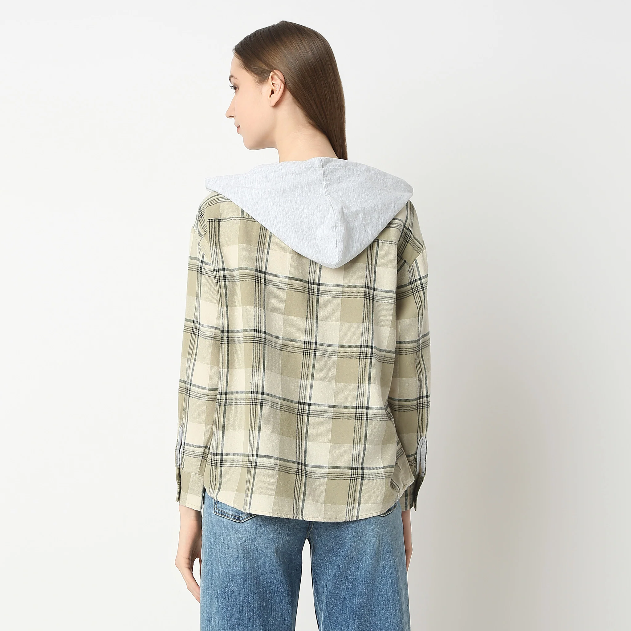 Oversize Checkered Hooded Full Sleeve Shirt - Image 3
