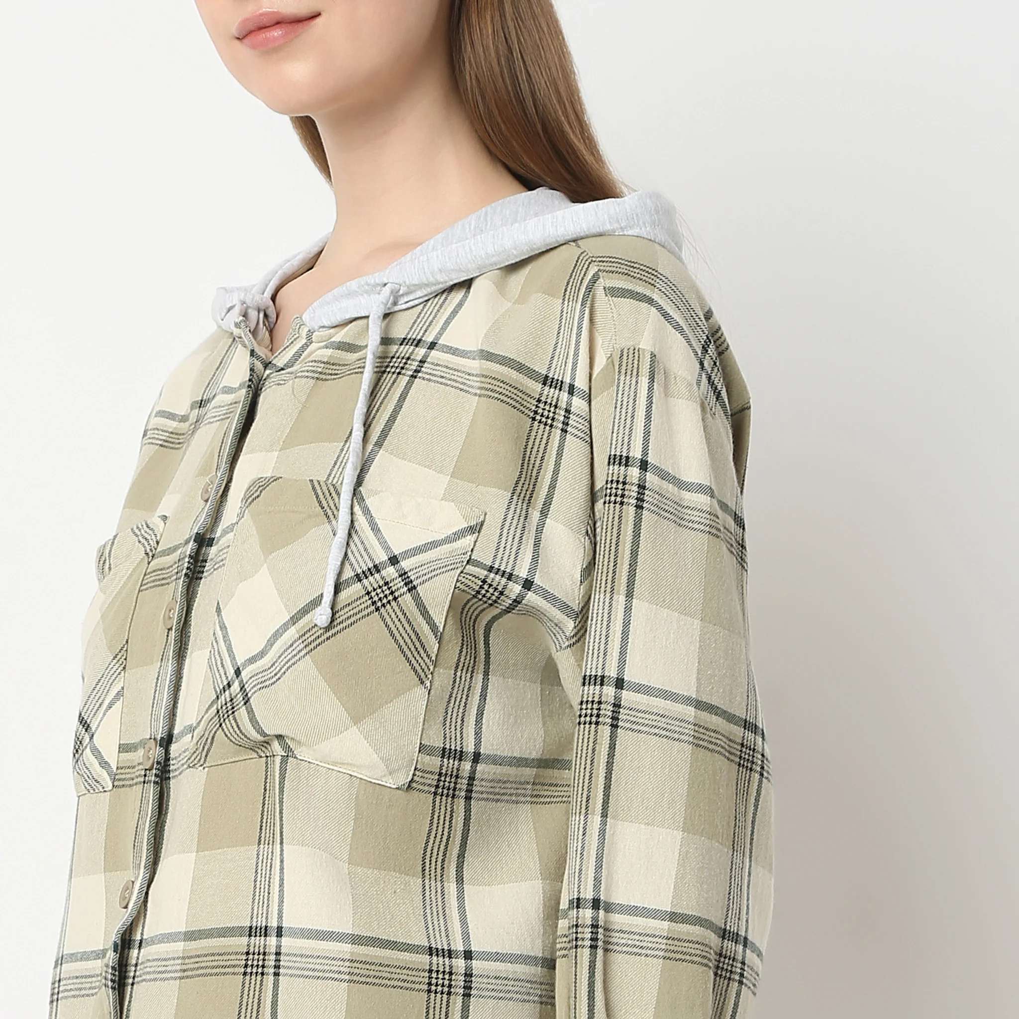 Oversize Checkered Hooded Full Sleeve Shirt - Image 4