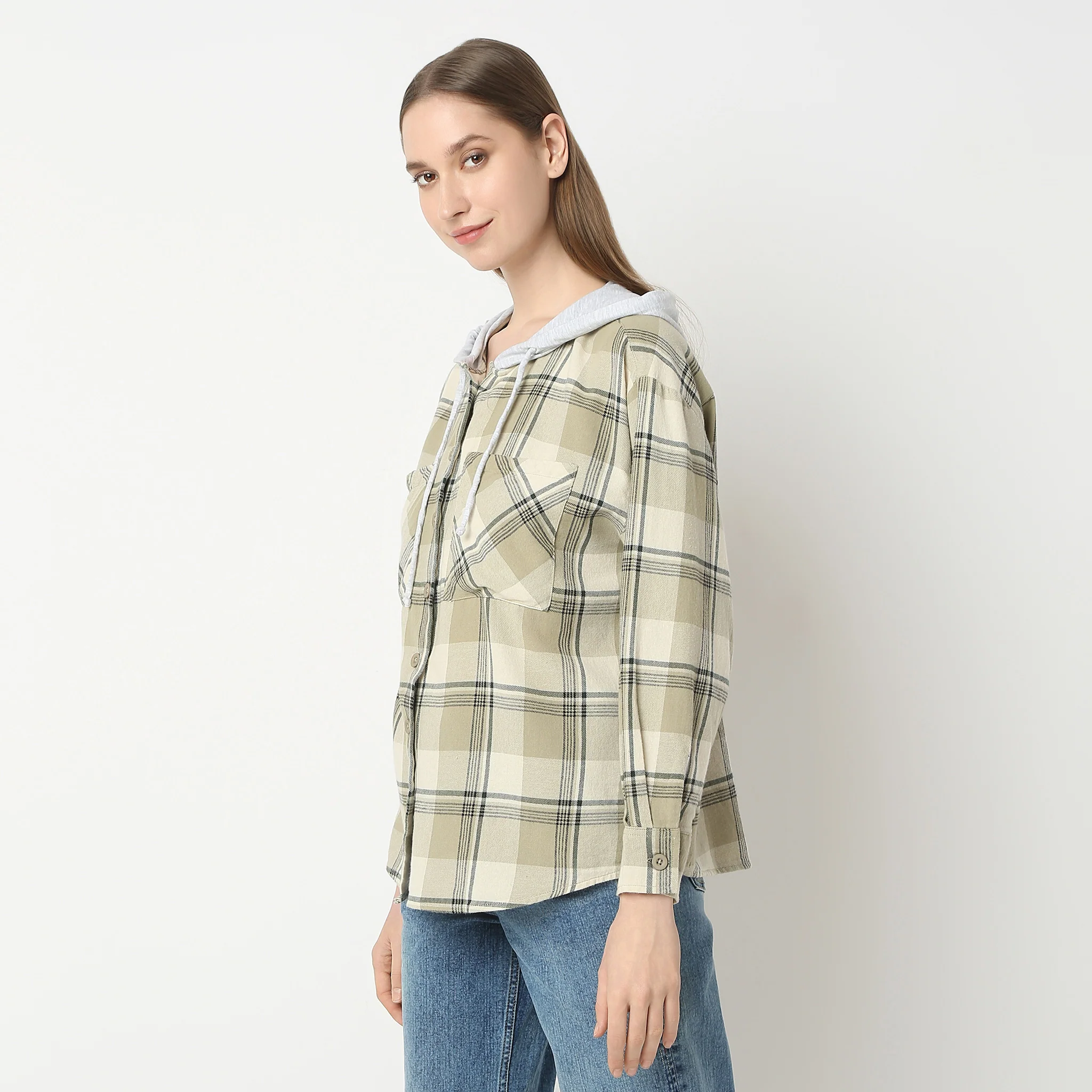 Oversize Checkered Hooded Full Sleeve Shirt - Image 5