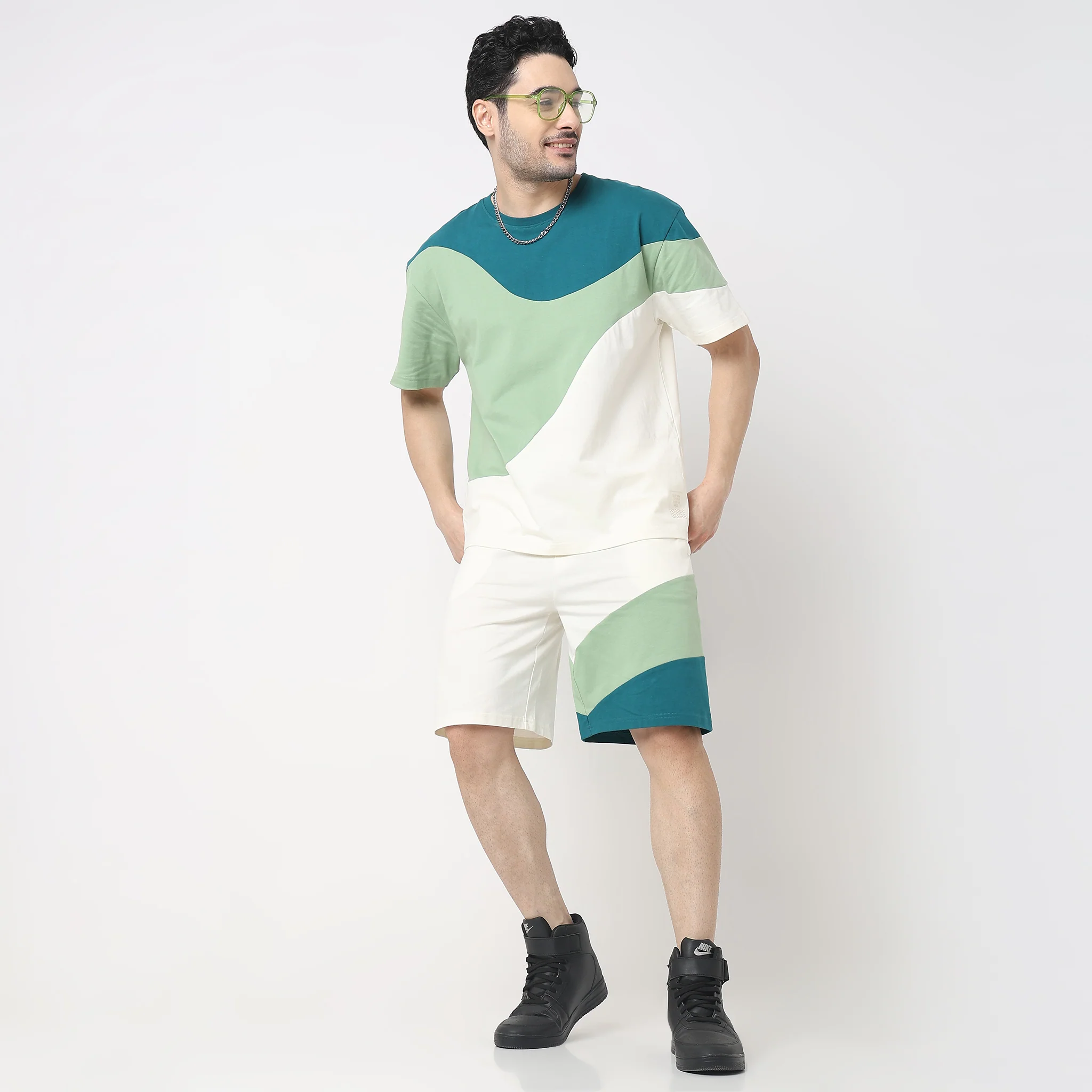 Uni Sets™ - Color Block - 100% Cotton Heavy Jersey Oversized Tee - coordinate look With shorts