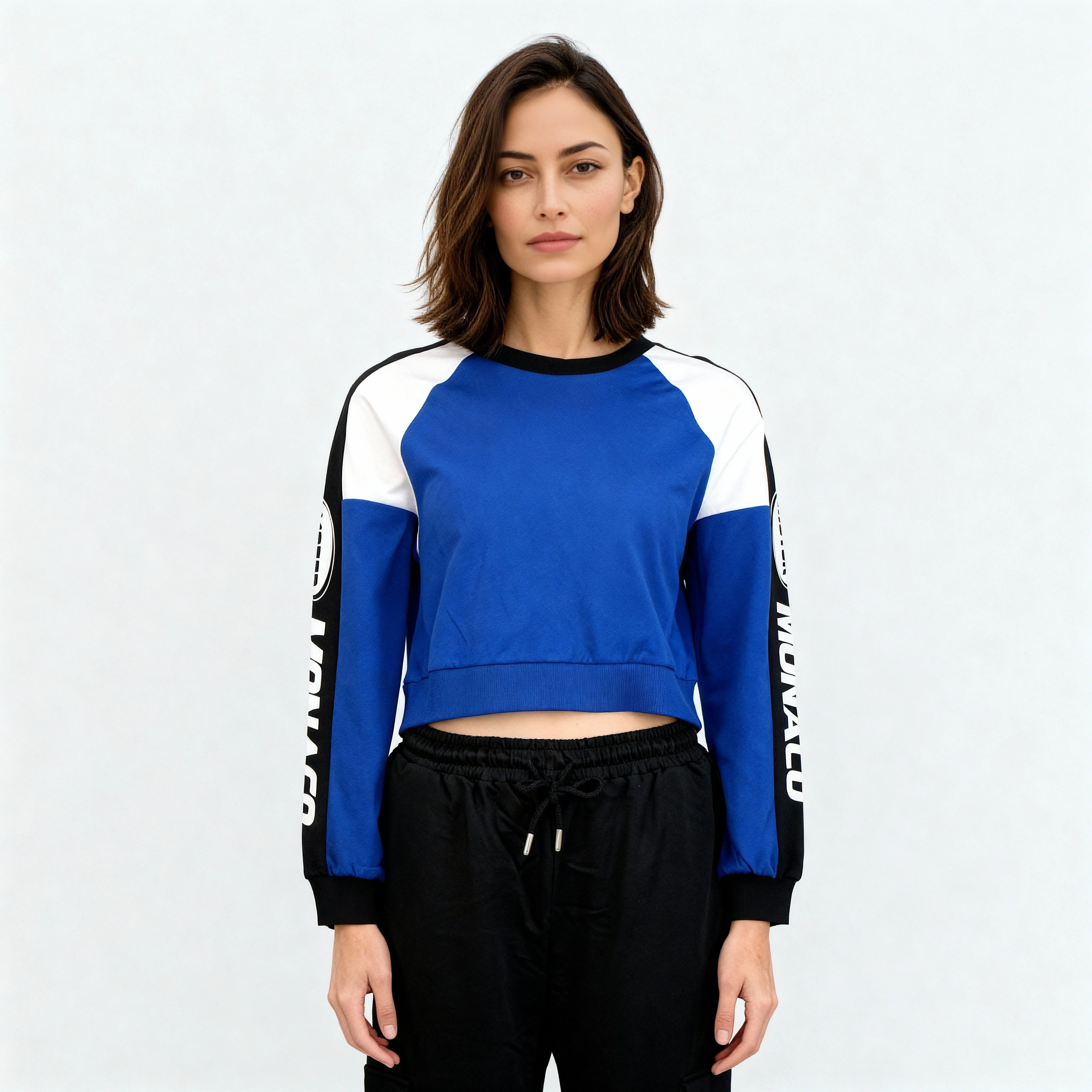 Oversize Color Blocked Cropped Sweat Tee - Image 2