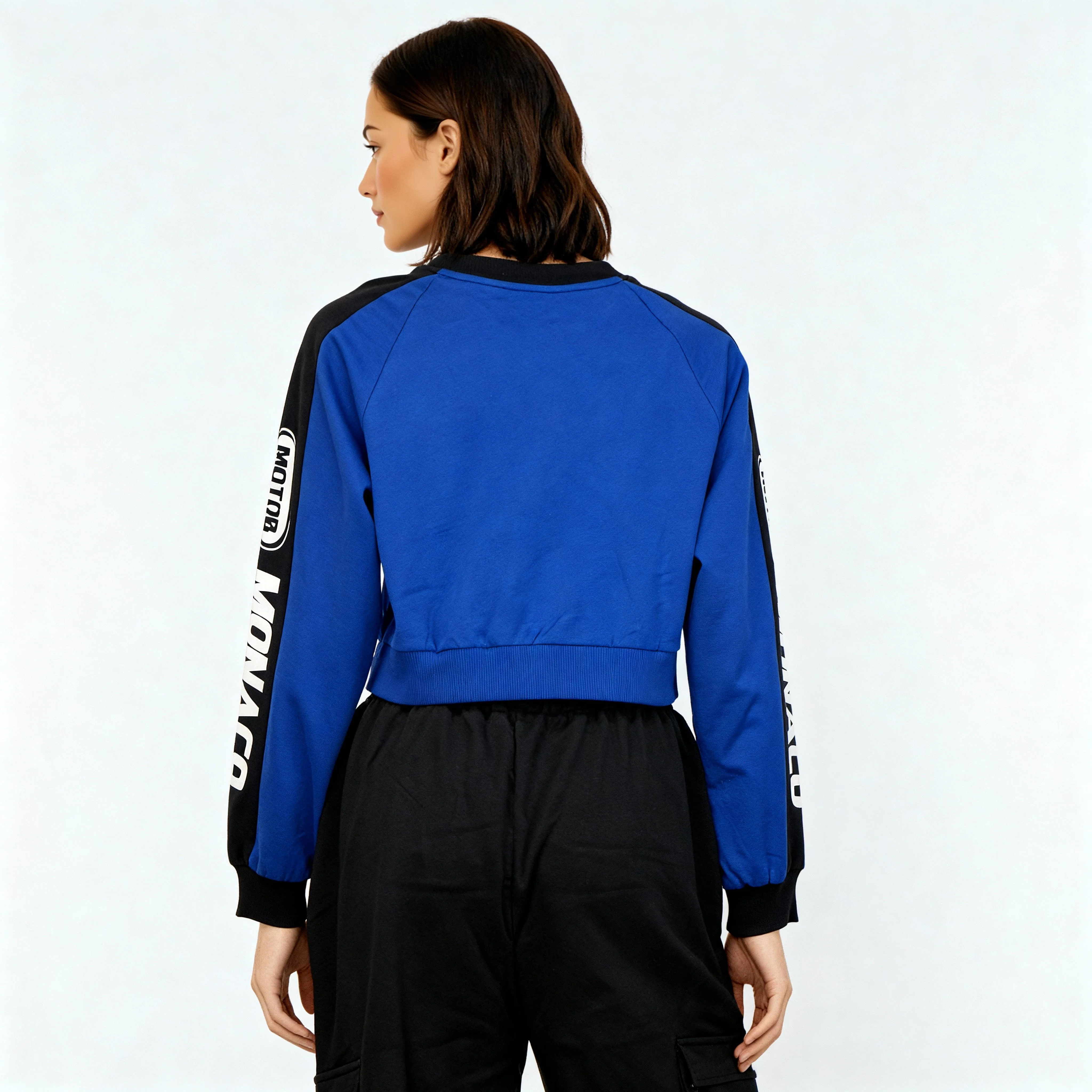 Oversize Color Blocked Cropped Sweat Tee - Image 3