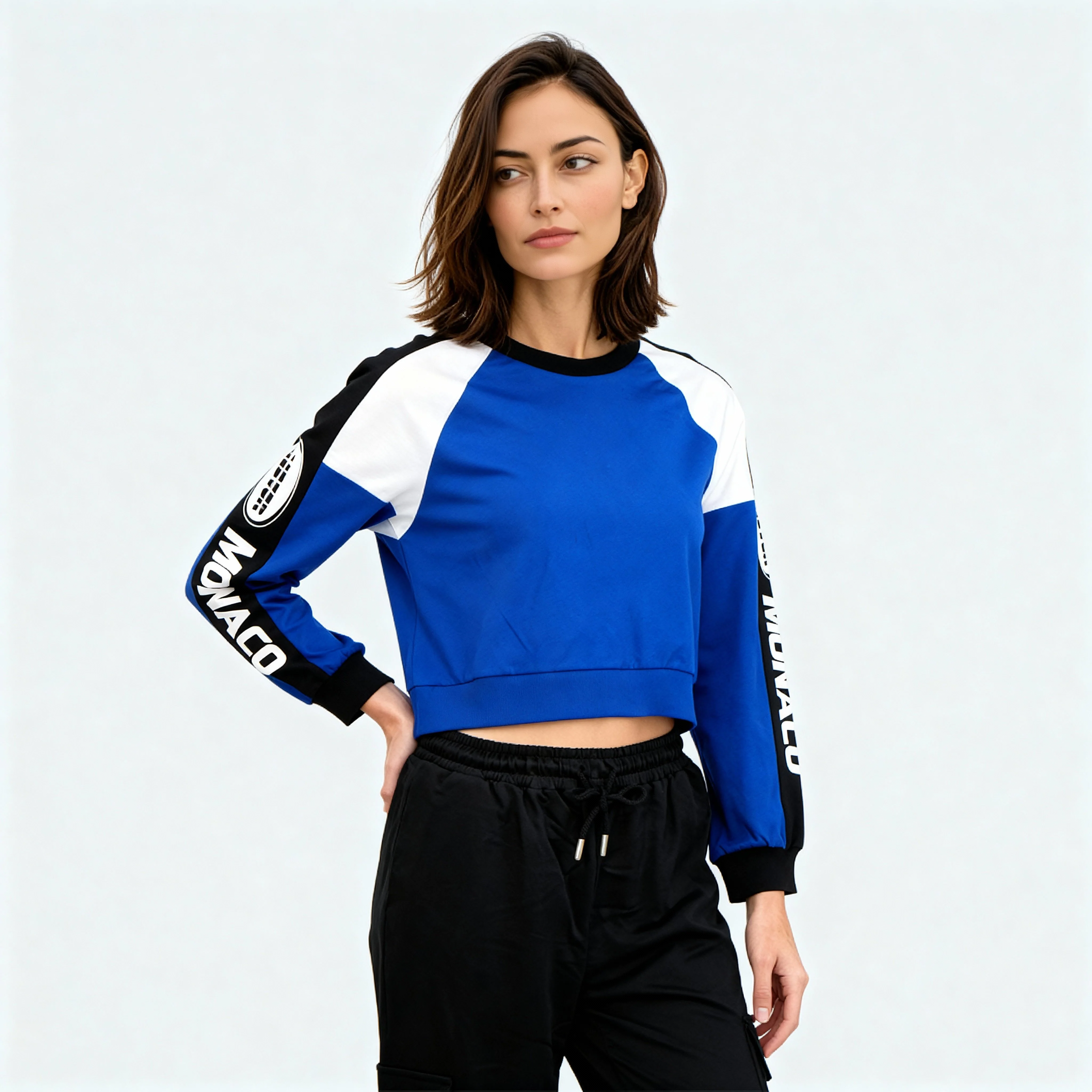 Oversize Color Blocked Cropped Sweat Tee - Image 5