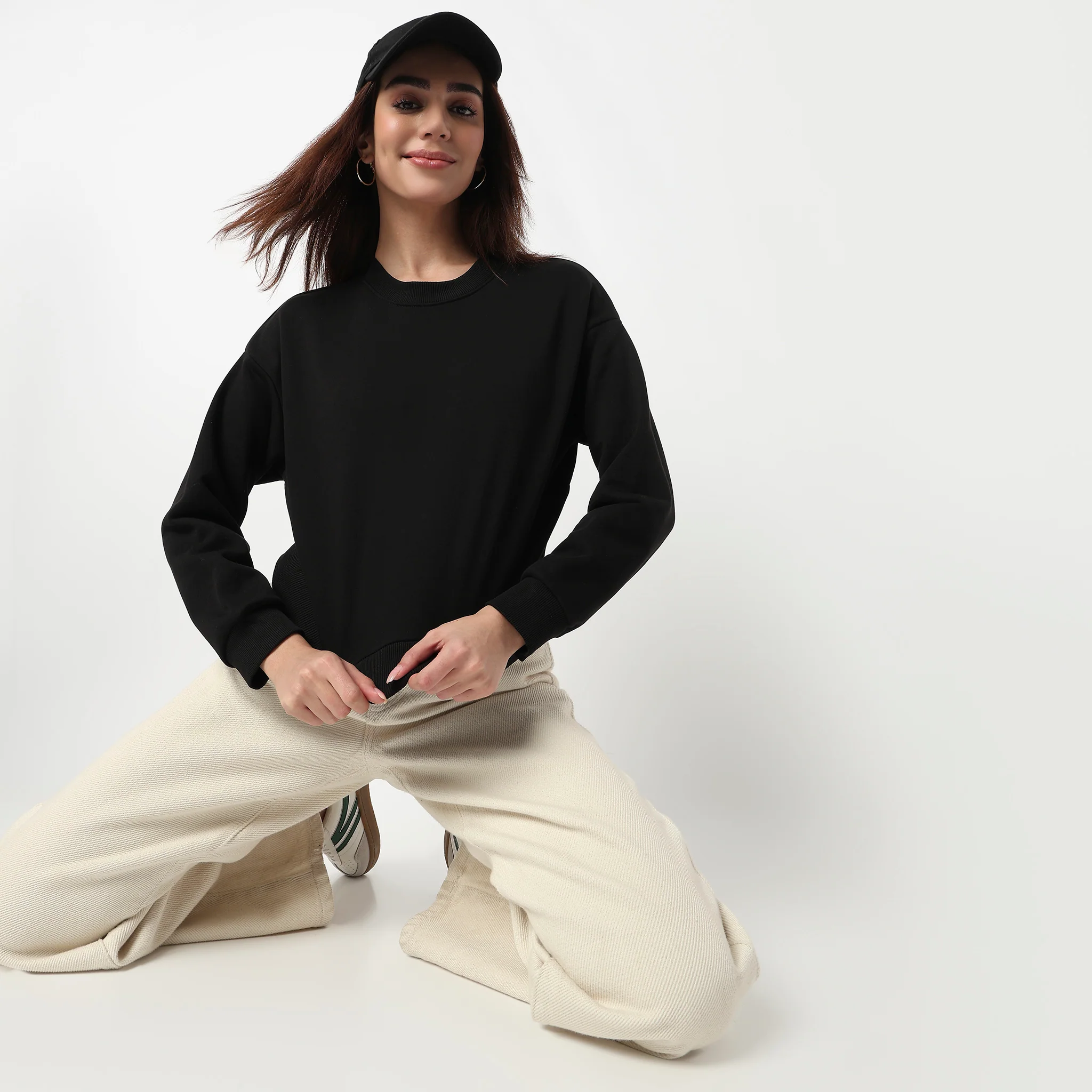 Oversize Cotton Cropped Sweatshirt