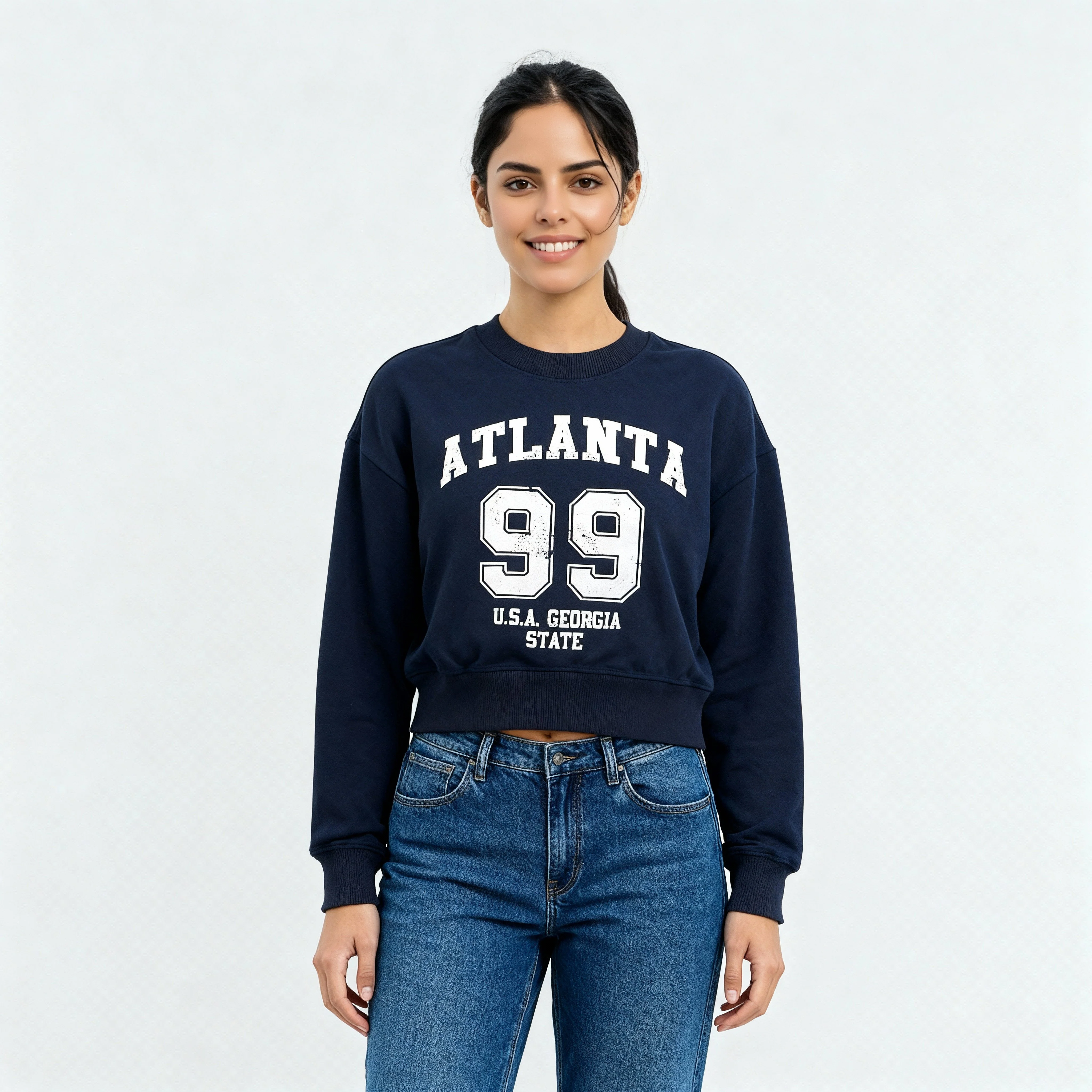 Oversize Cotton Graphic Cropped Sweat Tee - Image 2
