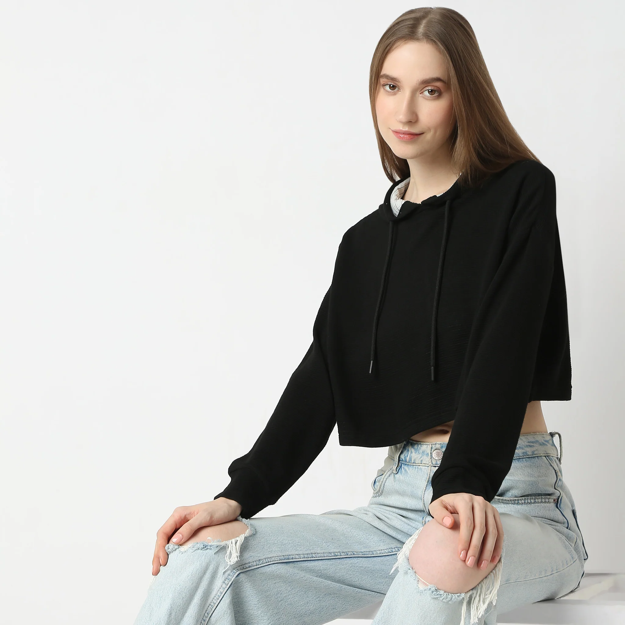Oversize Cropped Straight Hem Sweat Tee