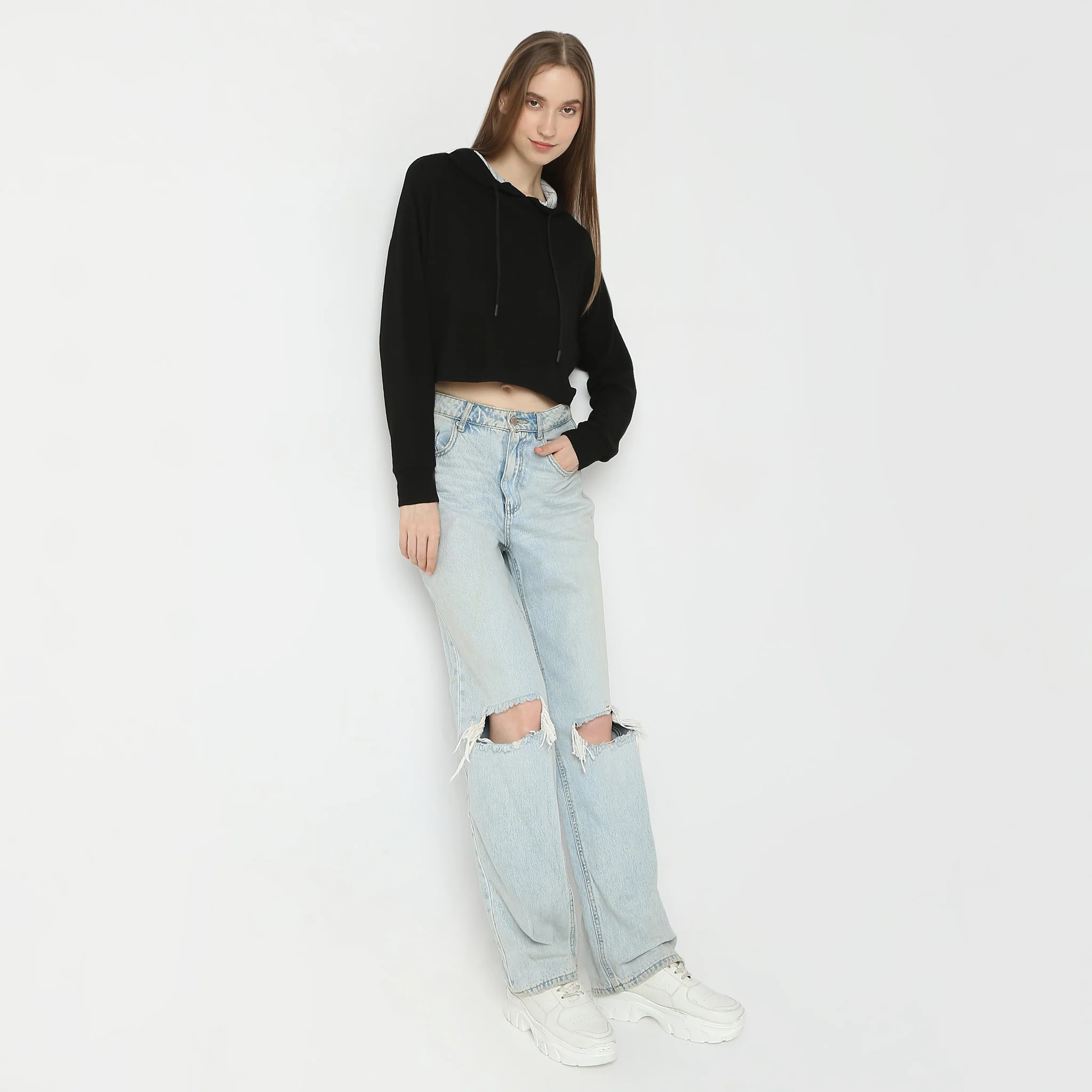 Oversize Cropped Straight Hem Sweat Tee - Image 2