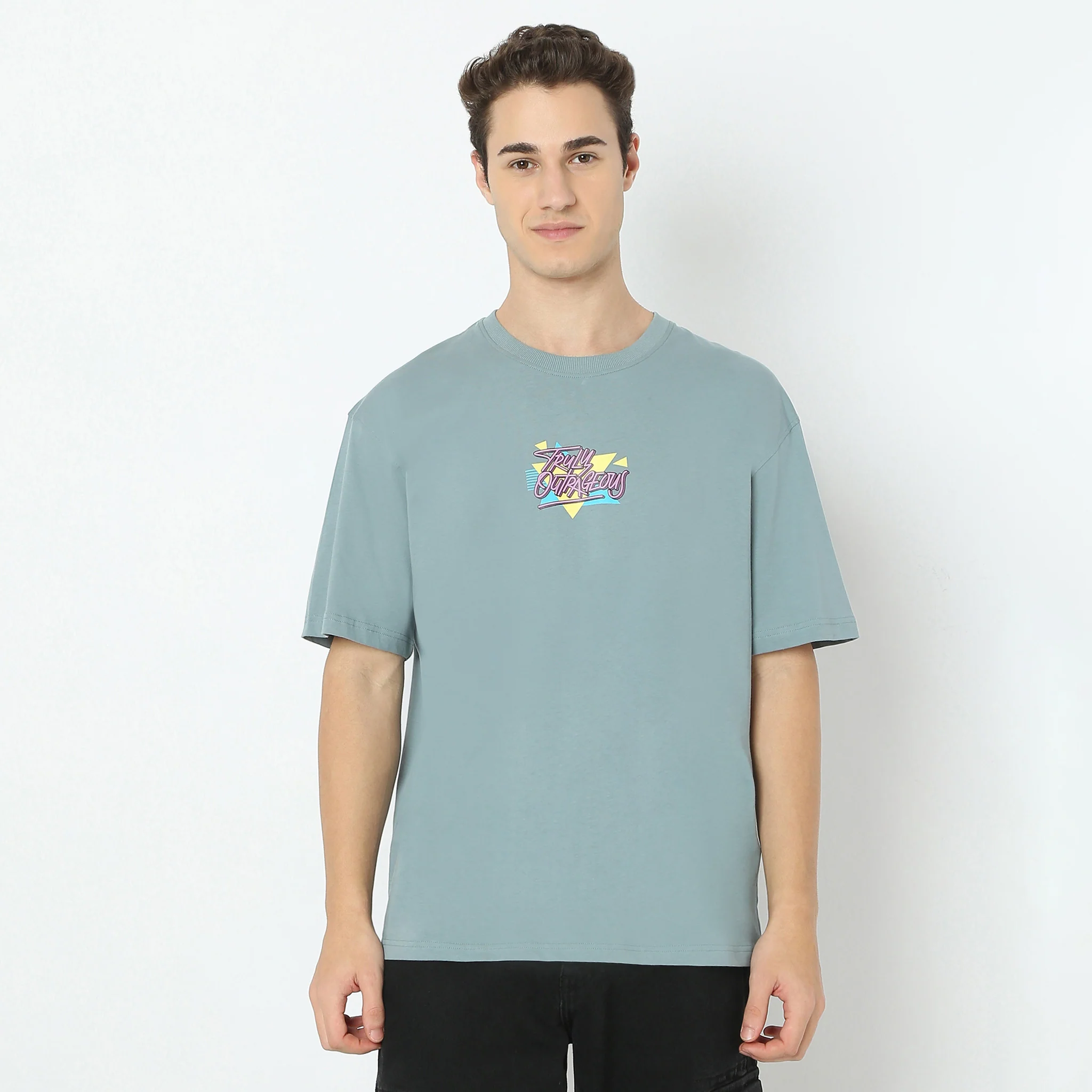 Oversize Graphic Crew Neck Slogan T-Shirt - Image 2