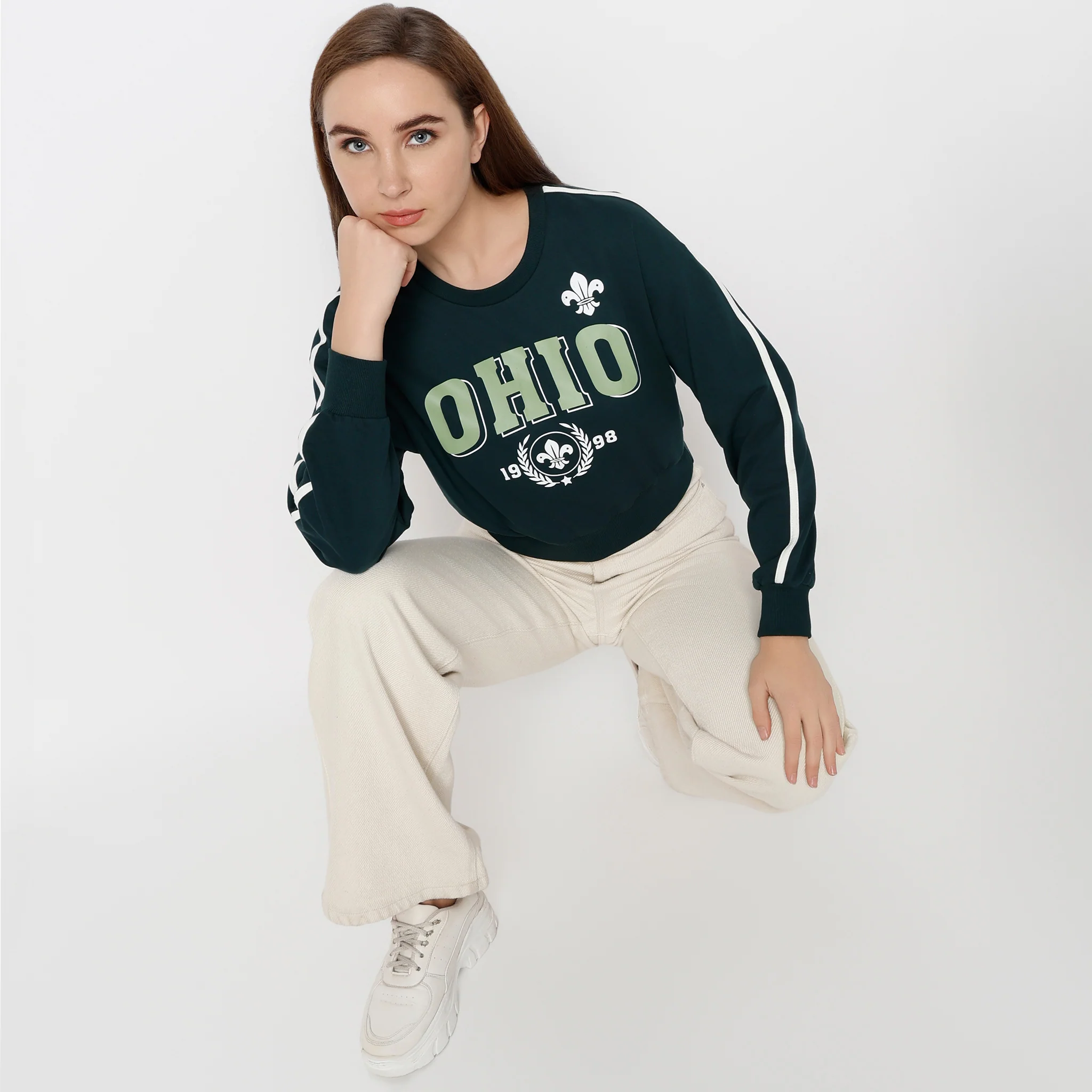 Full Sleeve Round Neck Oversize Graphic Crop T-Shirt