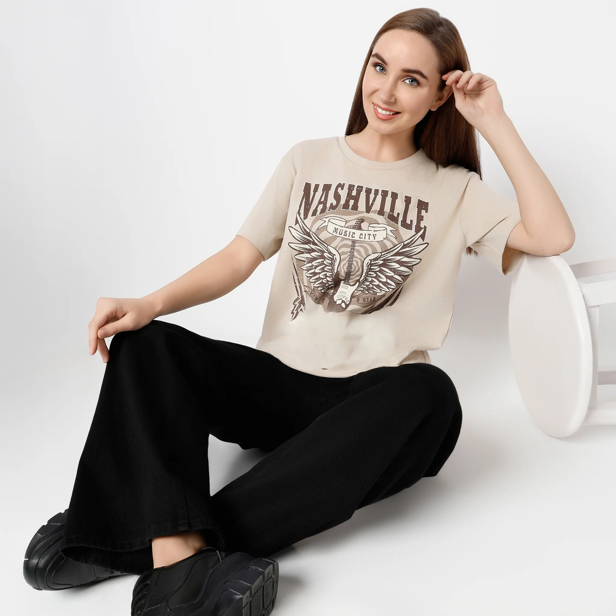 Oversized Round Neck Short Sleeve Printed T-Shirt