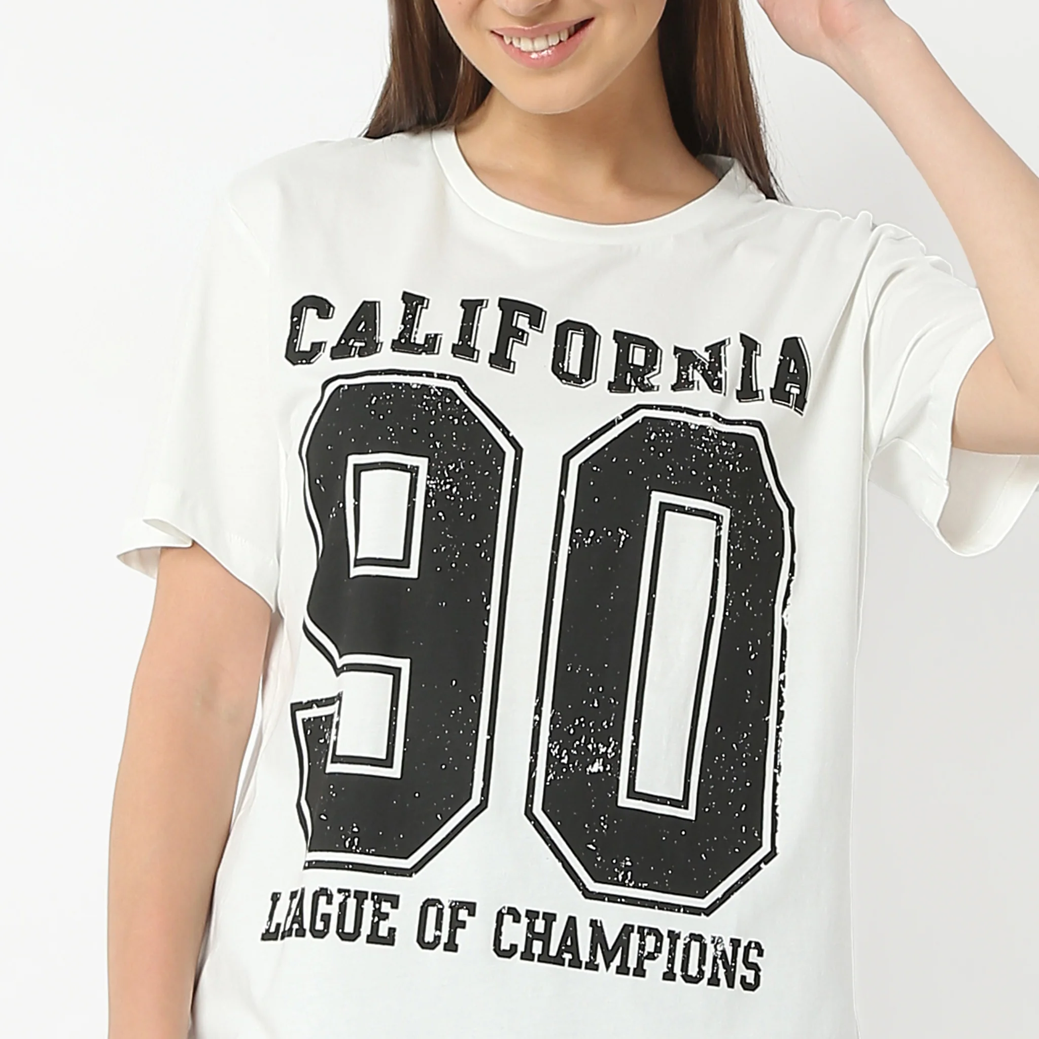 Oversize Printed Round Neck Short Sleeve T-Shirt - Image 5