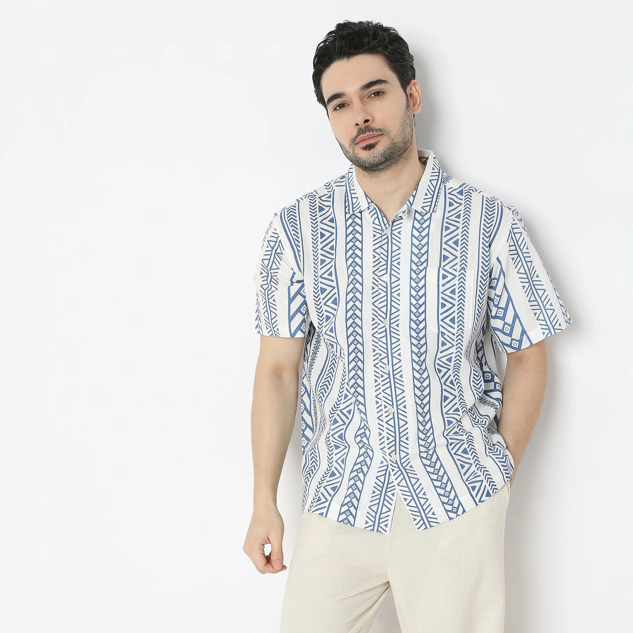 Oversize Printed Structure Half Sleeve Shirt - Image 2