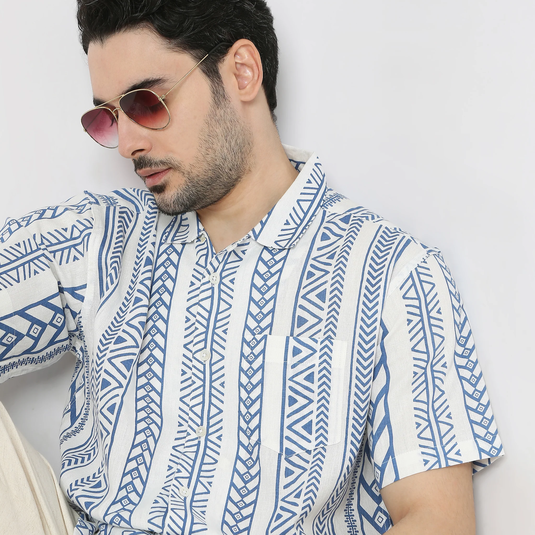 Oversize Printed Structure Half Sleeve Shirt - Image 4