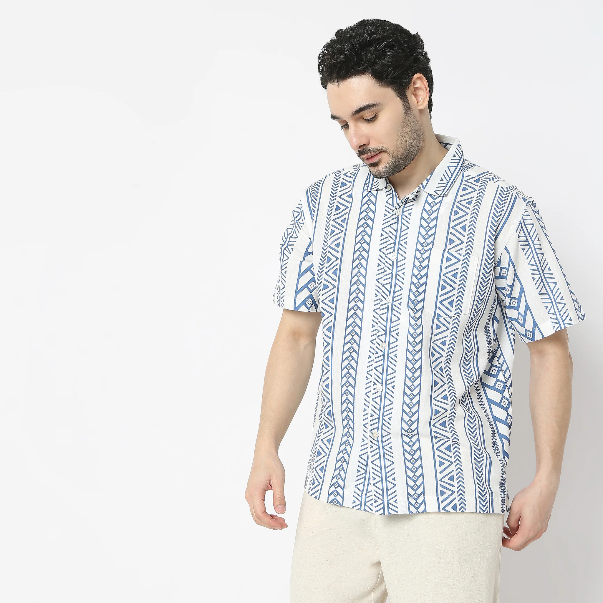 Oversize Printed Structure Half Sleeve Shirt - Image 5
