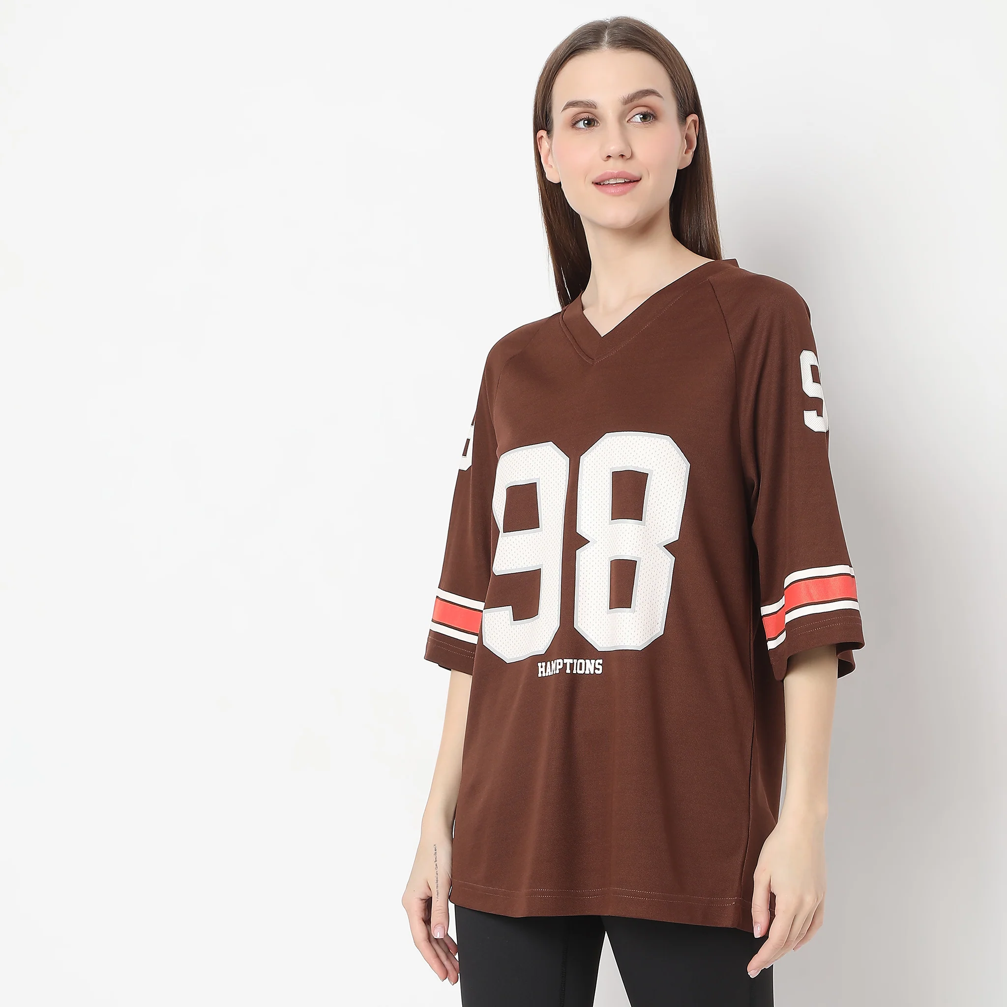 Oversize Printed Above Knee V-Neck Sporty T-Shirt - Image 10