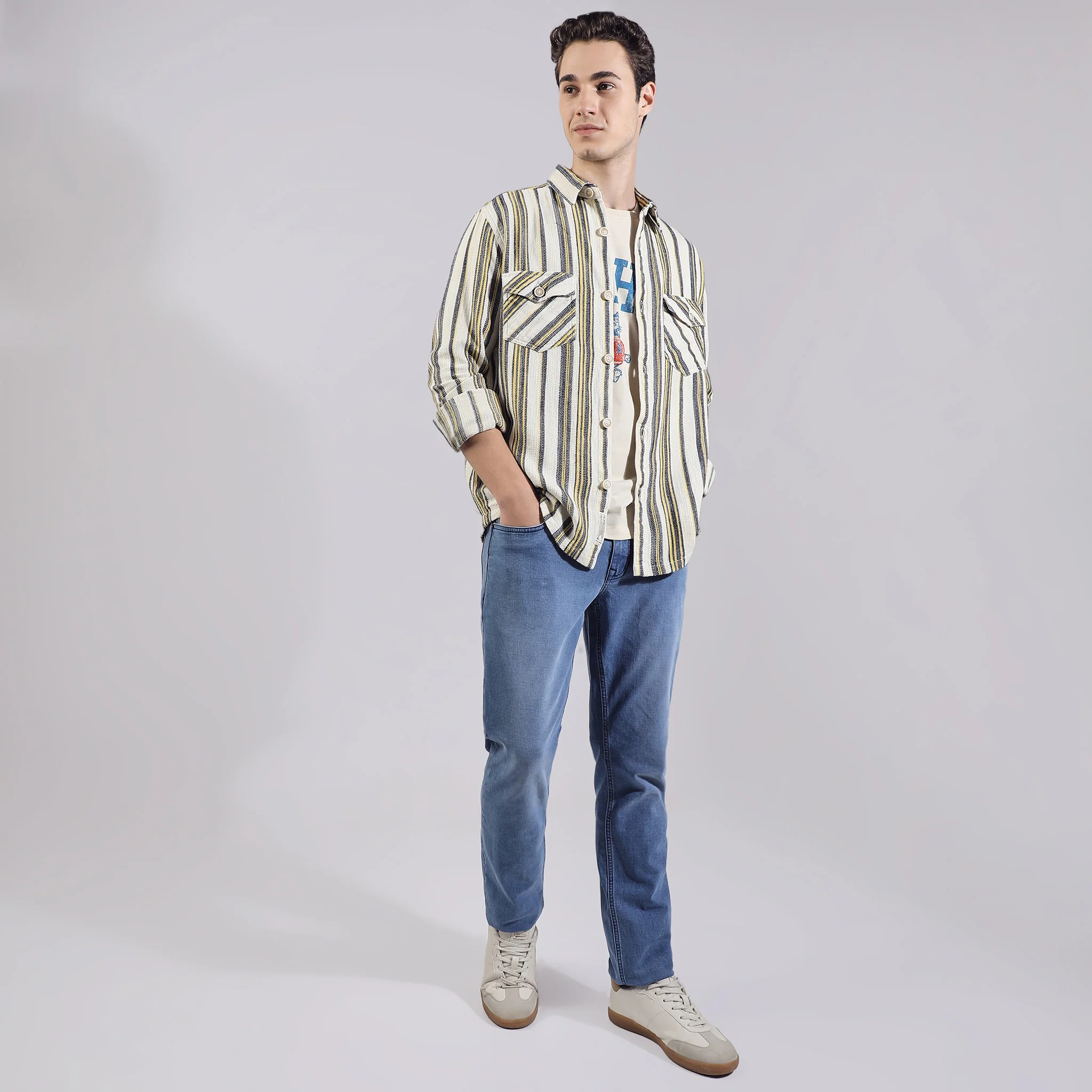 Oversize Striped Explorer Shacket Full Sleeve Shirt