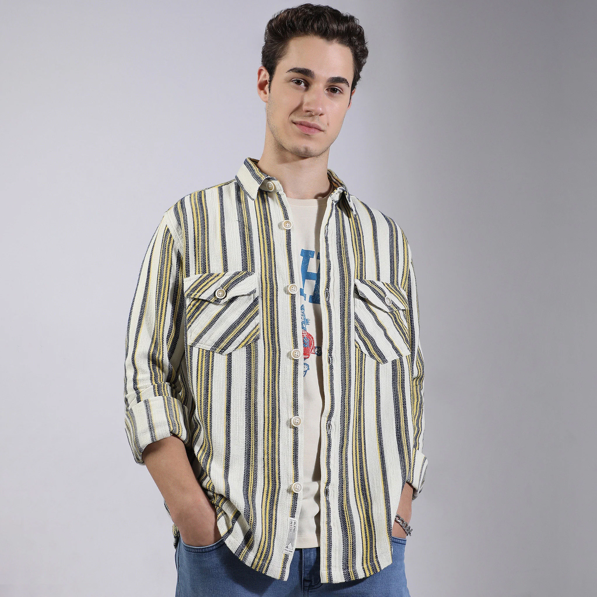 Oversize Striped Explorer Shacket Full Sleeve Shirt - Image 2