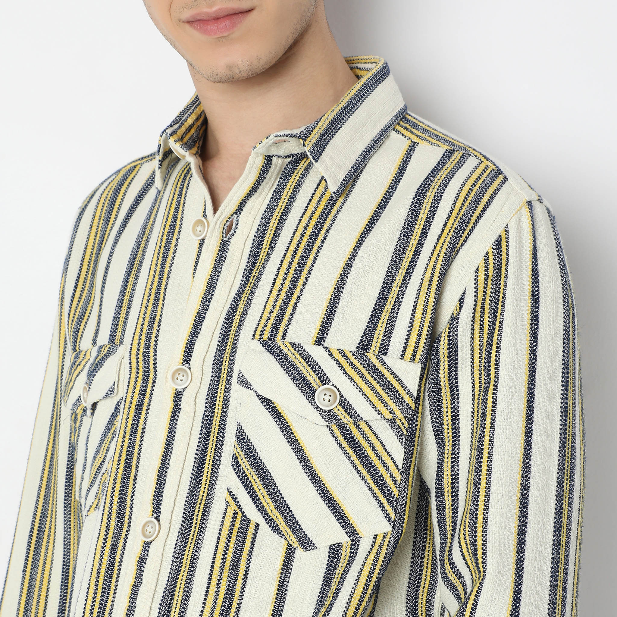 Oversize Striped Explorer Shacket Full Sleeve Shirt - Image 4