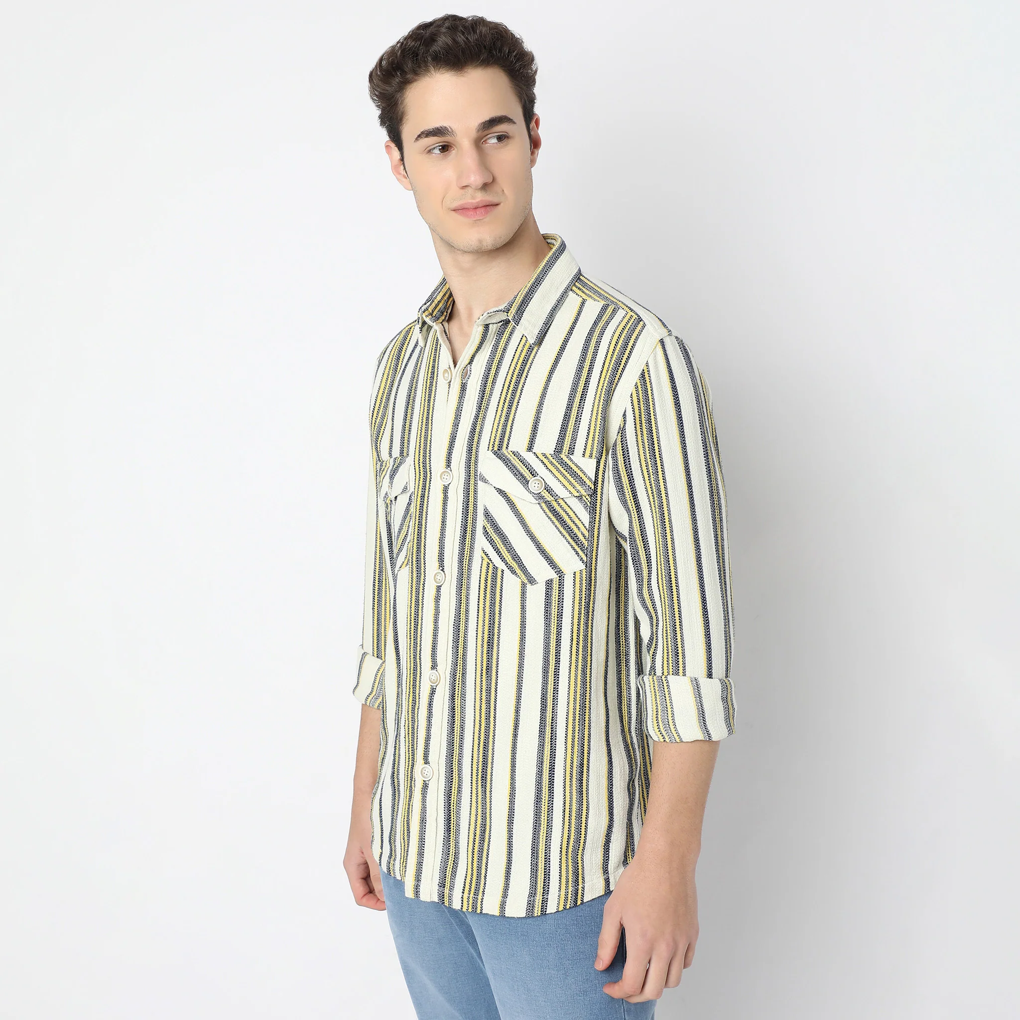 Oversize Striped Explorer Shacket Full Sleeve Shirt - Image 5