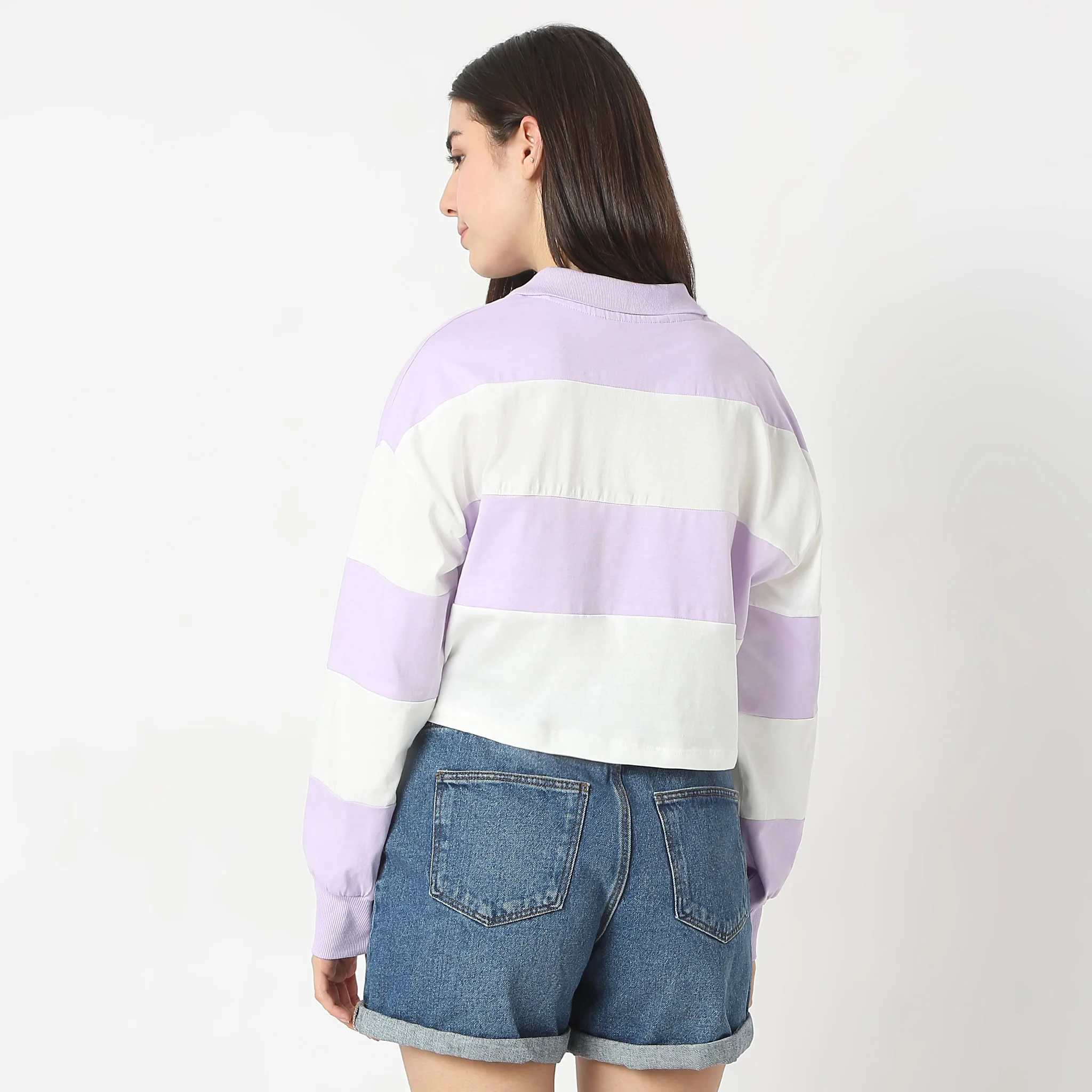 Oversize Striped Shirt Collar Full Sleeve T-Shirt - Image 3