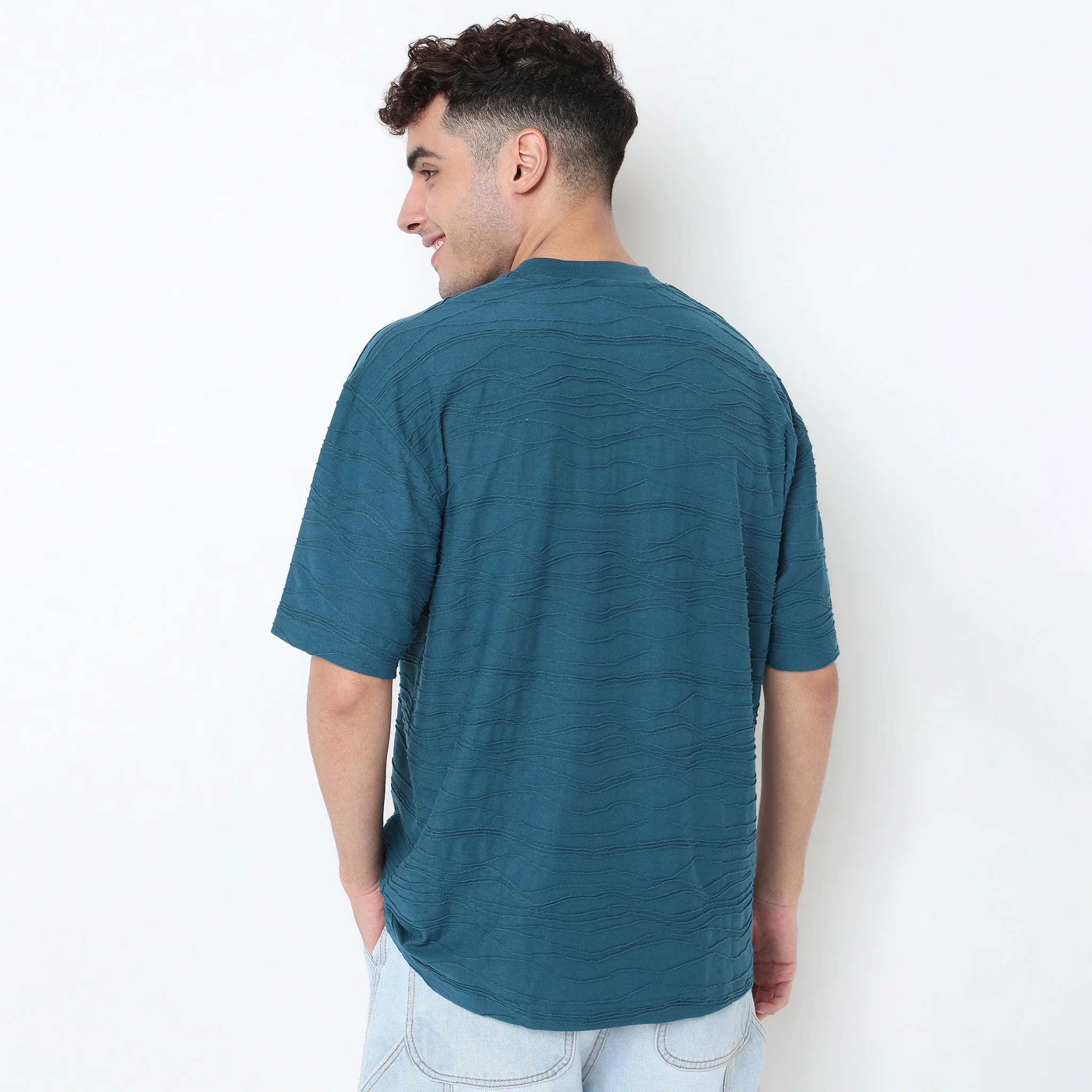 Crew Neck Structured Baggy T-Shirt - Image 3