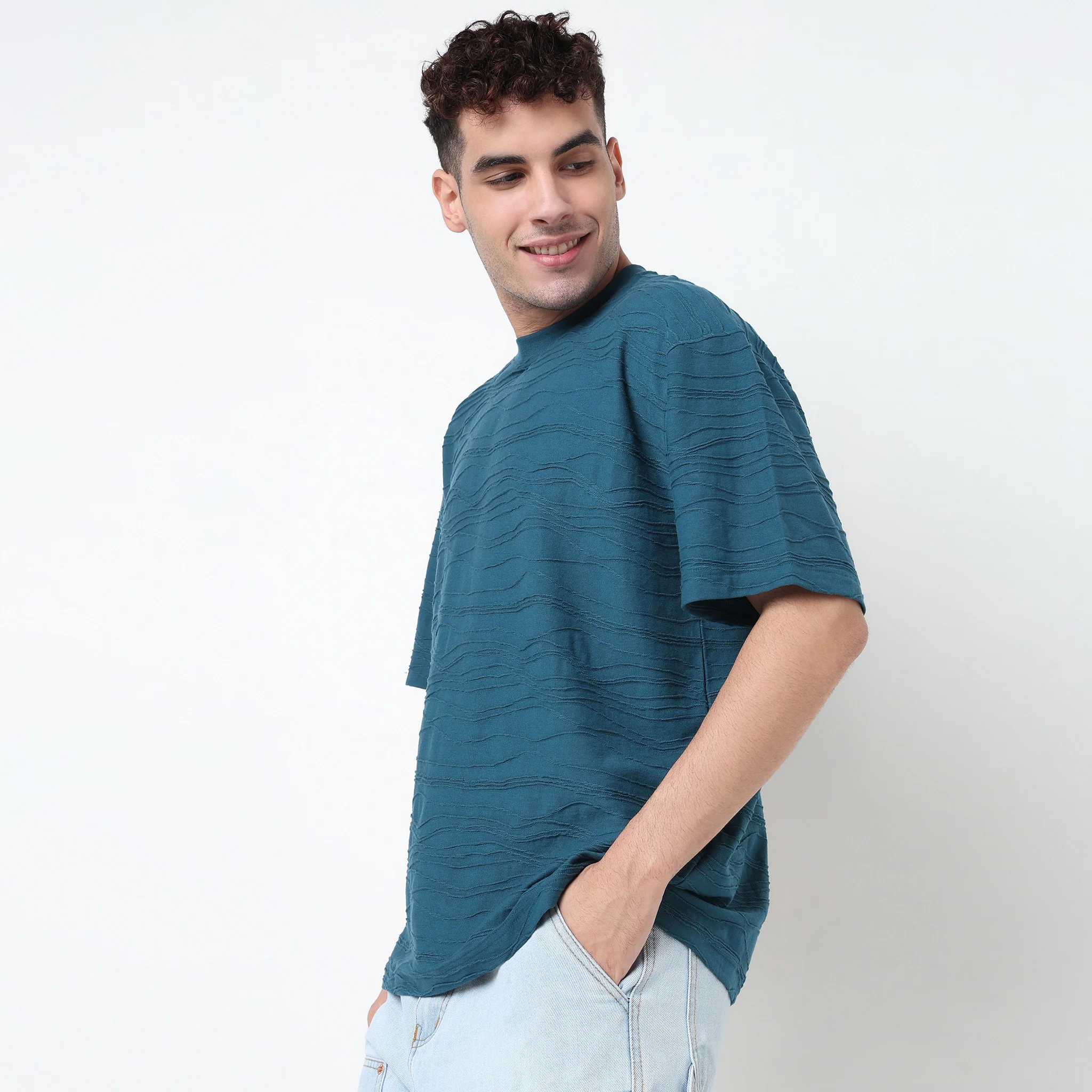 Crew Neck Structured Baggy T-Shirt - Image 5