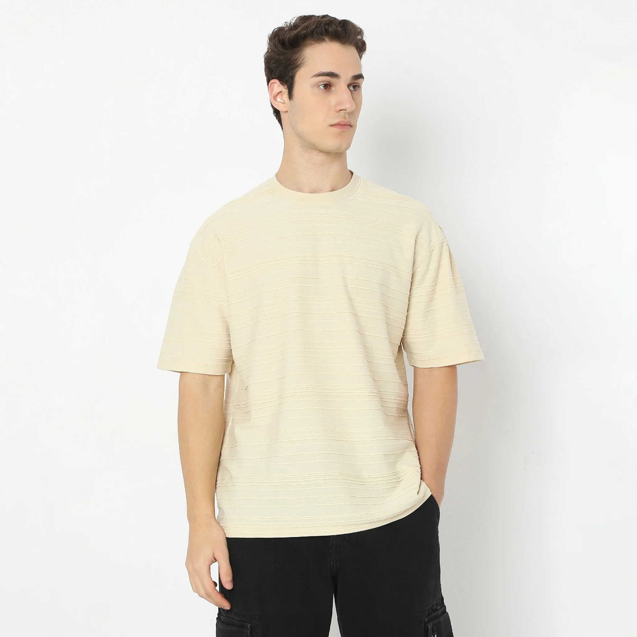 Oversize Structured Crew Neck Baggy T-Shirt - Image 12