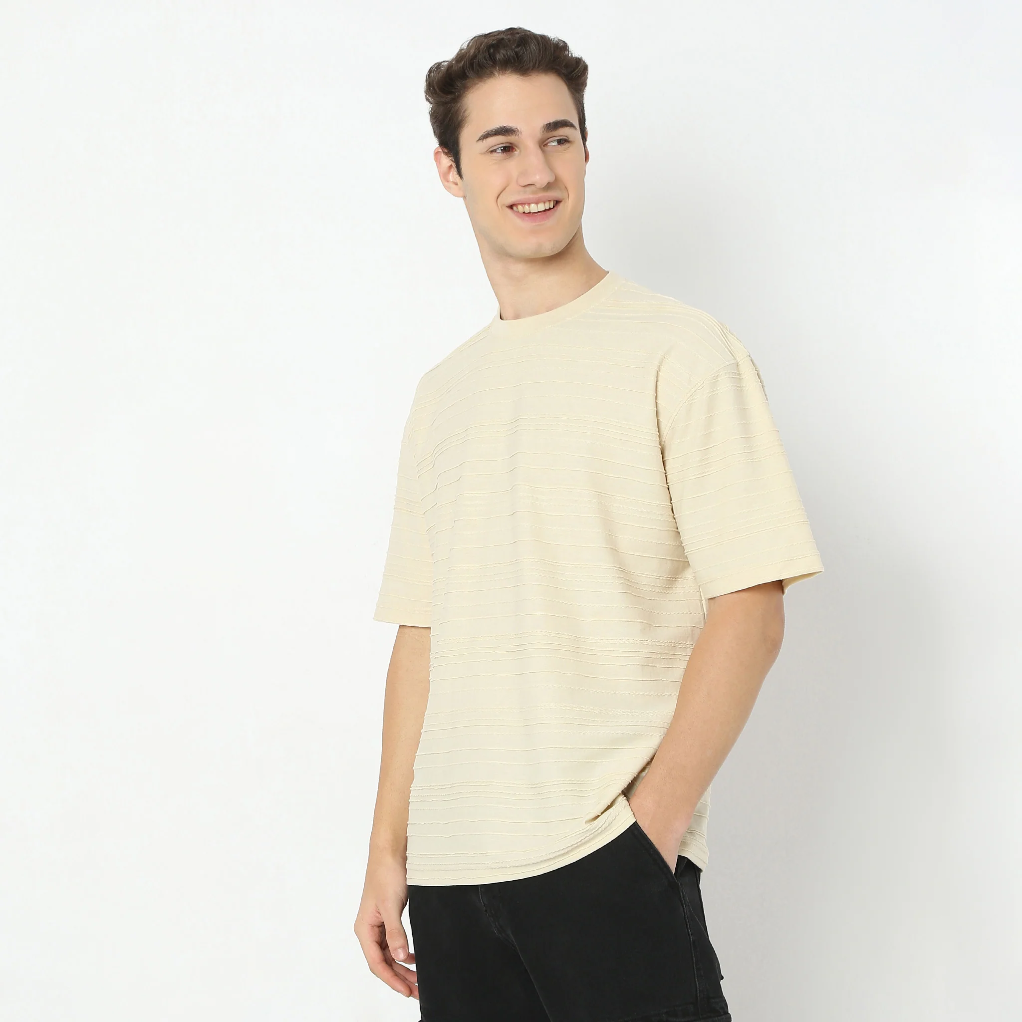Oversize Structured Crew Neck Baggy T-Shirt - Image 14