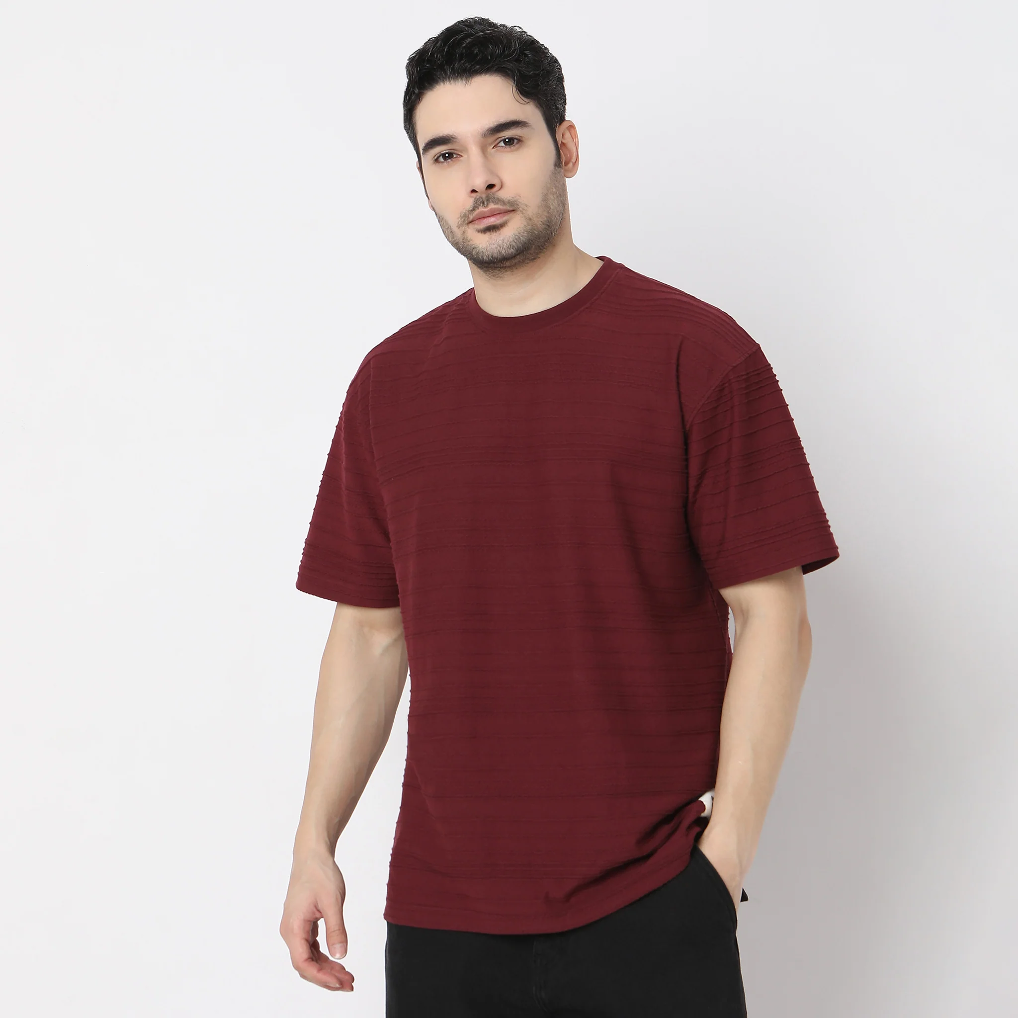 Oversize Structured Crew Neck Baggy T-Shirt - Image 2